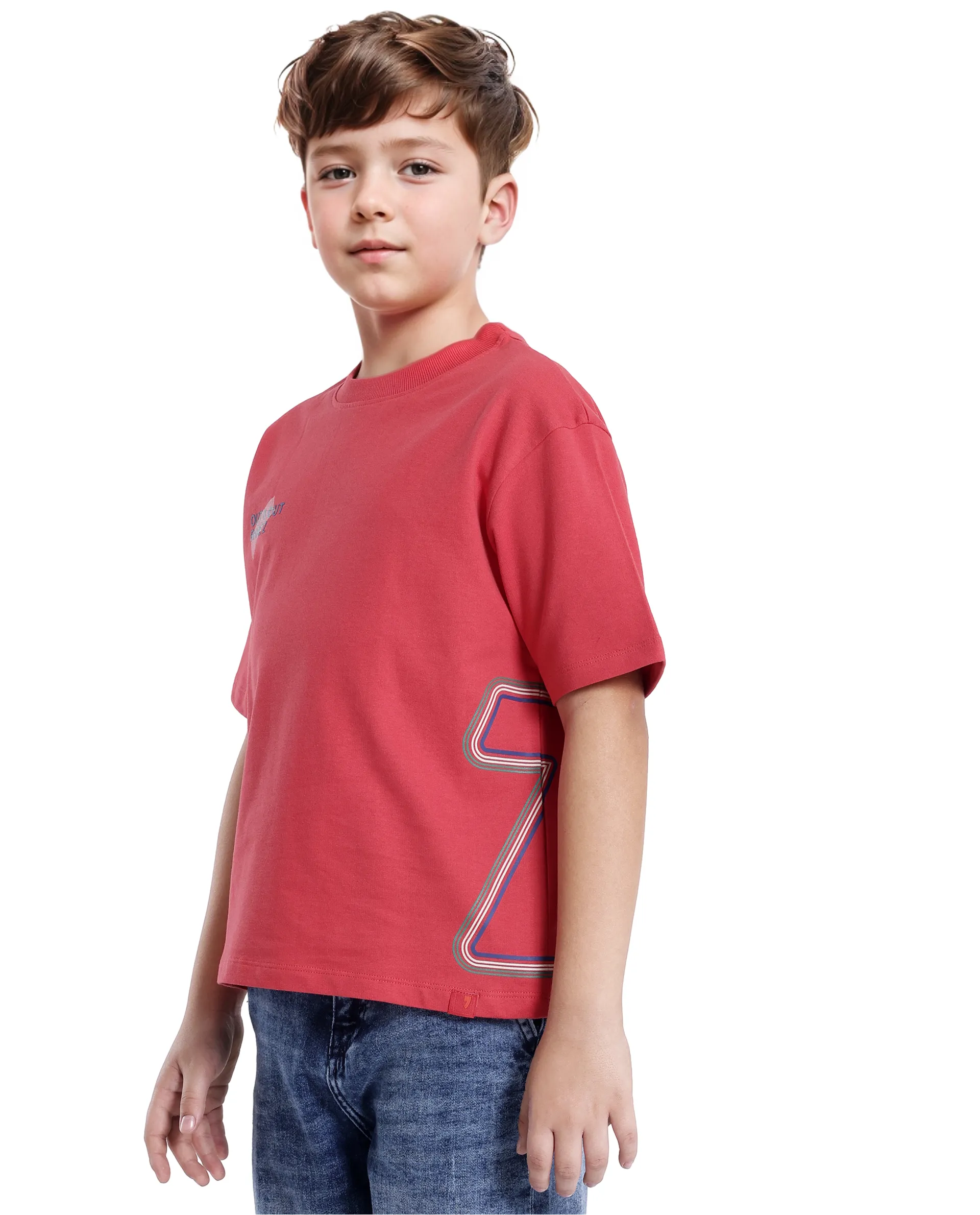 Rare Ones Kids Klas-K Red Cotton Half Sleeve Crew Neck Printed Boxy T-Shirt - Image 6
