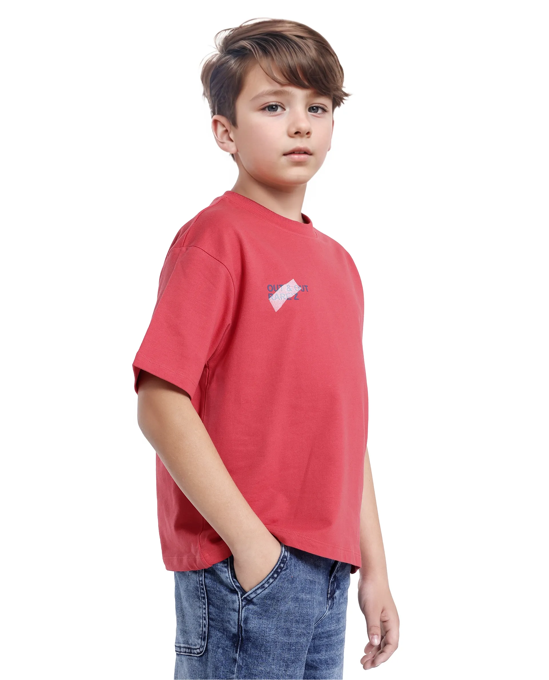 Rare Ones Kids Klas-K Red Cotton Half Sleeve Crew Neck Printed Boxy T-Shirt - Image 7