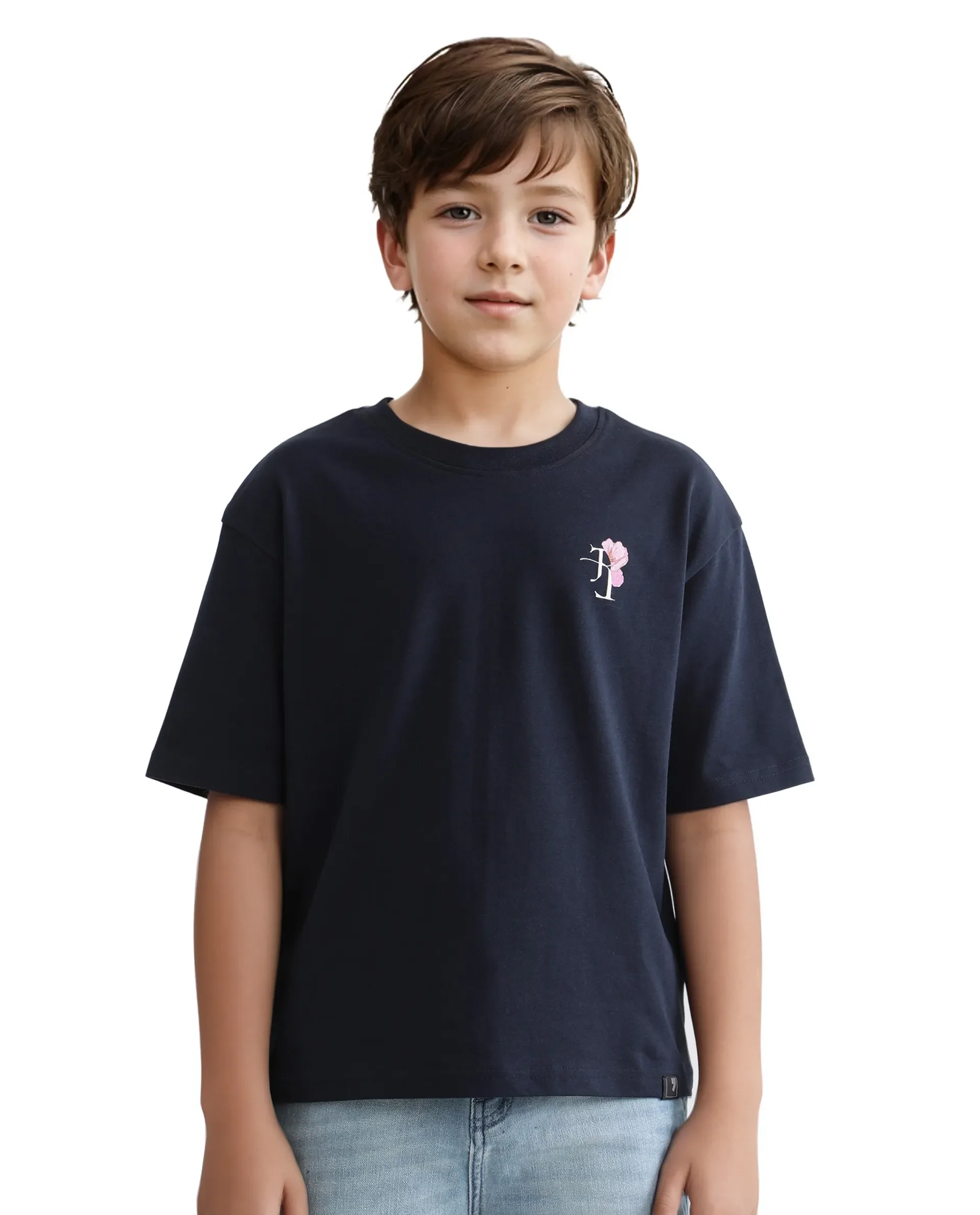 Rare Ones Kids Knix-K Navy Cotton Half Sleeve Slip-On Graphic Printed Boxy Fit T-Shirt - Image 2