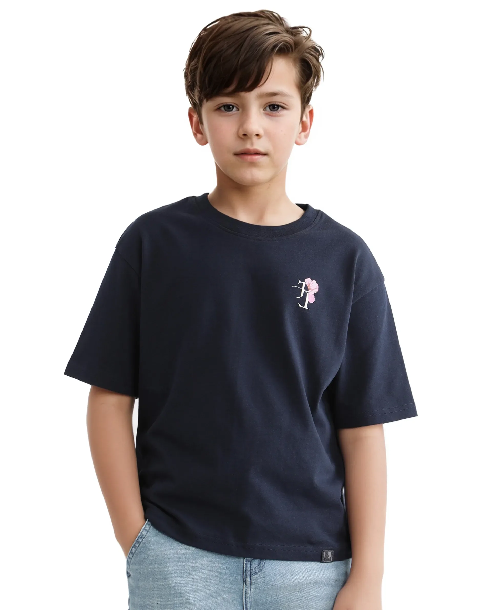 Rare Ones Kids Knix-K Navy Cotton Half Sleeve Slip-On Graphic Printed Boxy Fit T-Shirt - Image 4