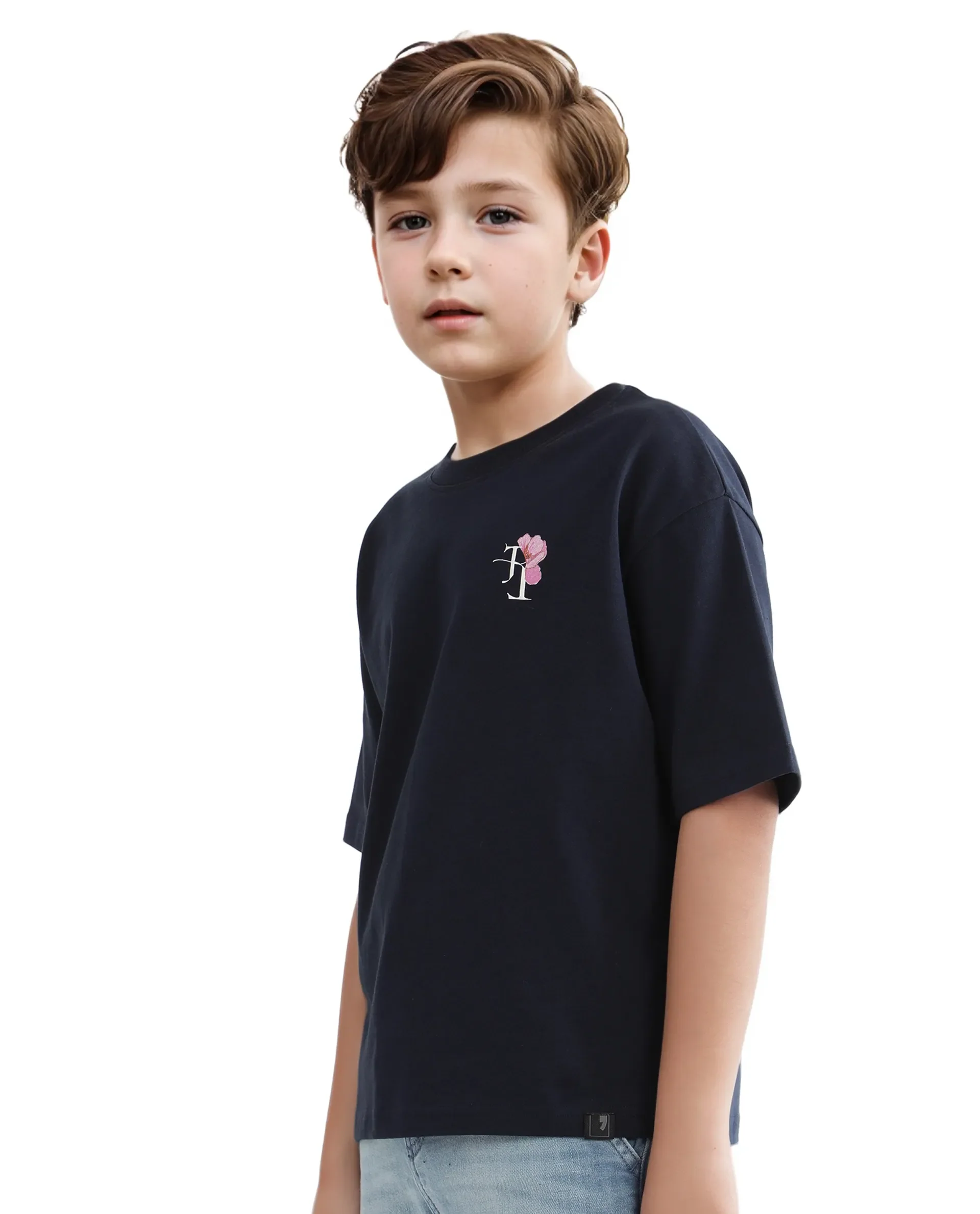 Rare Ones Kids Knix-K Navy Cotton Half Sleeve Slip-On Graphic Printed Boxy Fit T-Shirt - Image 6