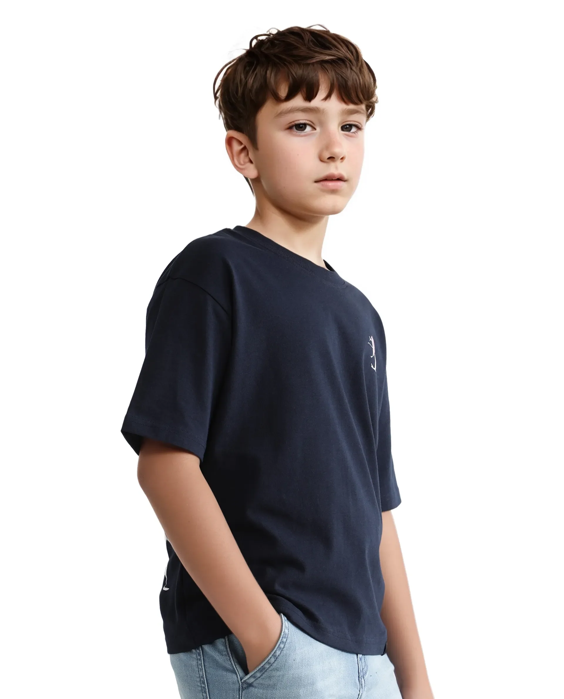 Rare Ones Kids Knix-K Navy Cotton Half Sleeve Slip-On Graphic Printed Boxy Fit T-Shirt - Image 7