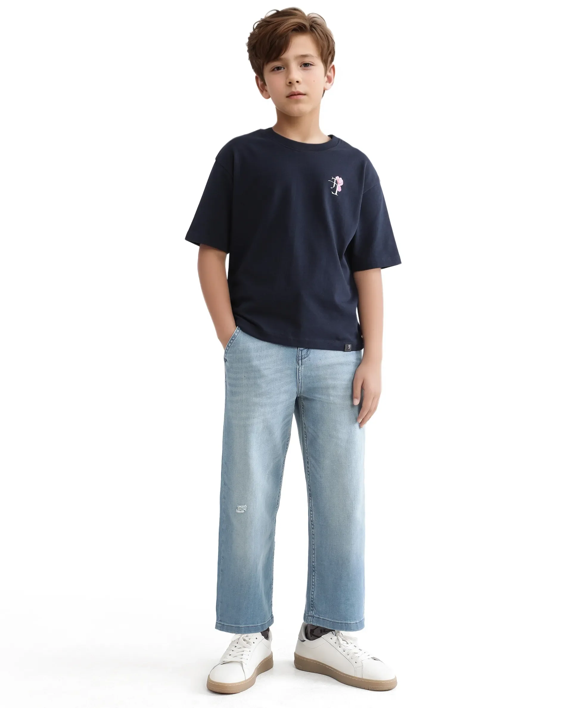 Rare Ones Kids Knix-K Navy Cotton Half Sleeve Slip-On Graphic Printed Boxy Fit T-Shirt - Image 8
