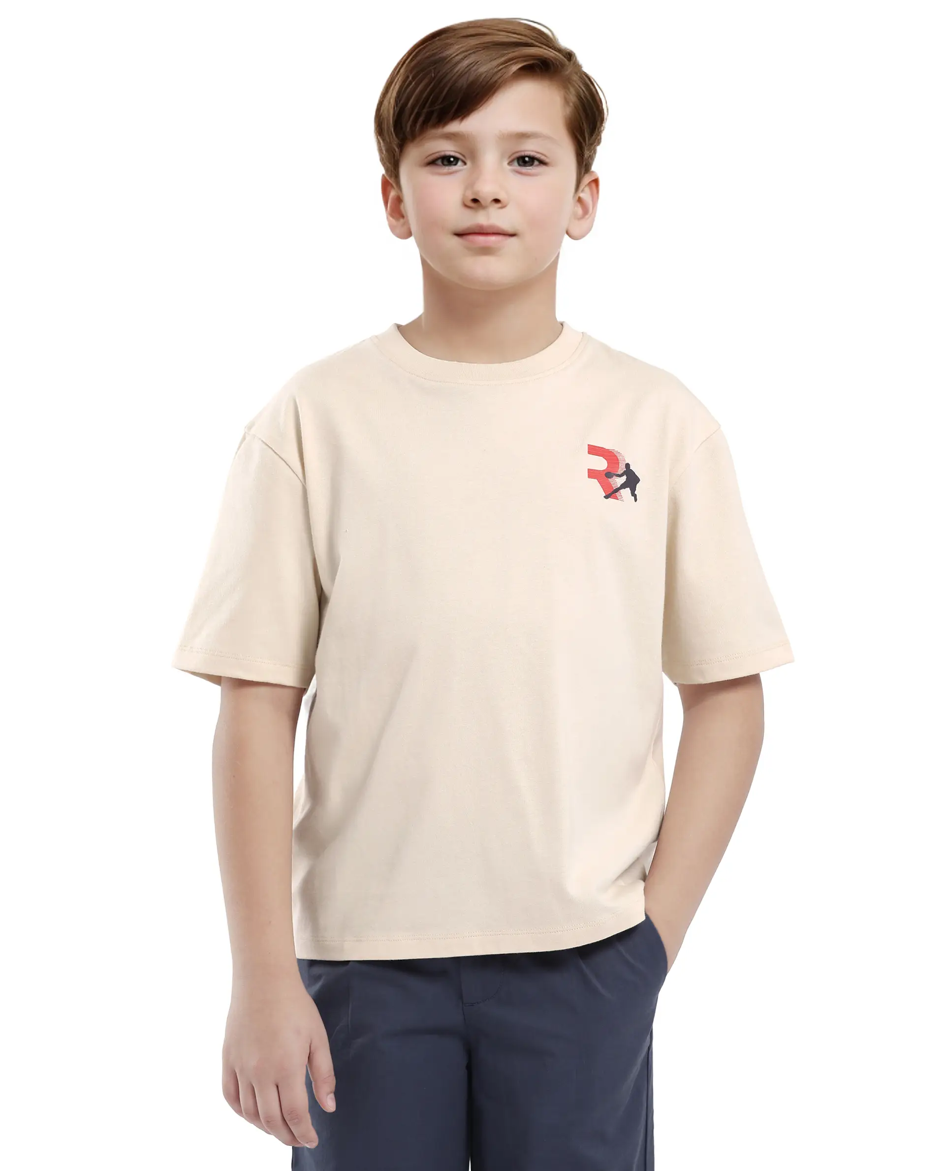 Rare Ones Kids Kobe Light Beige Cotton Graphic Print Slip-On Oversized Fit T-Shirt - Image 3