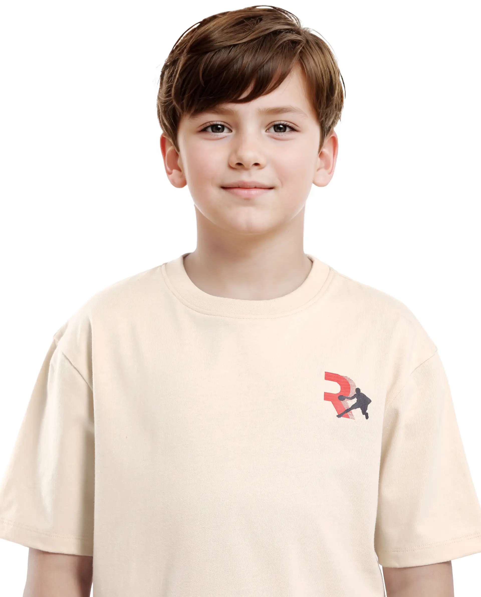 Rare Ones Kids Kobe Light Beige Cotton Graphic Print Slip-On Oversized Fit T-Shirt - Image 4