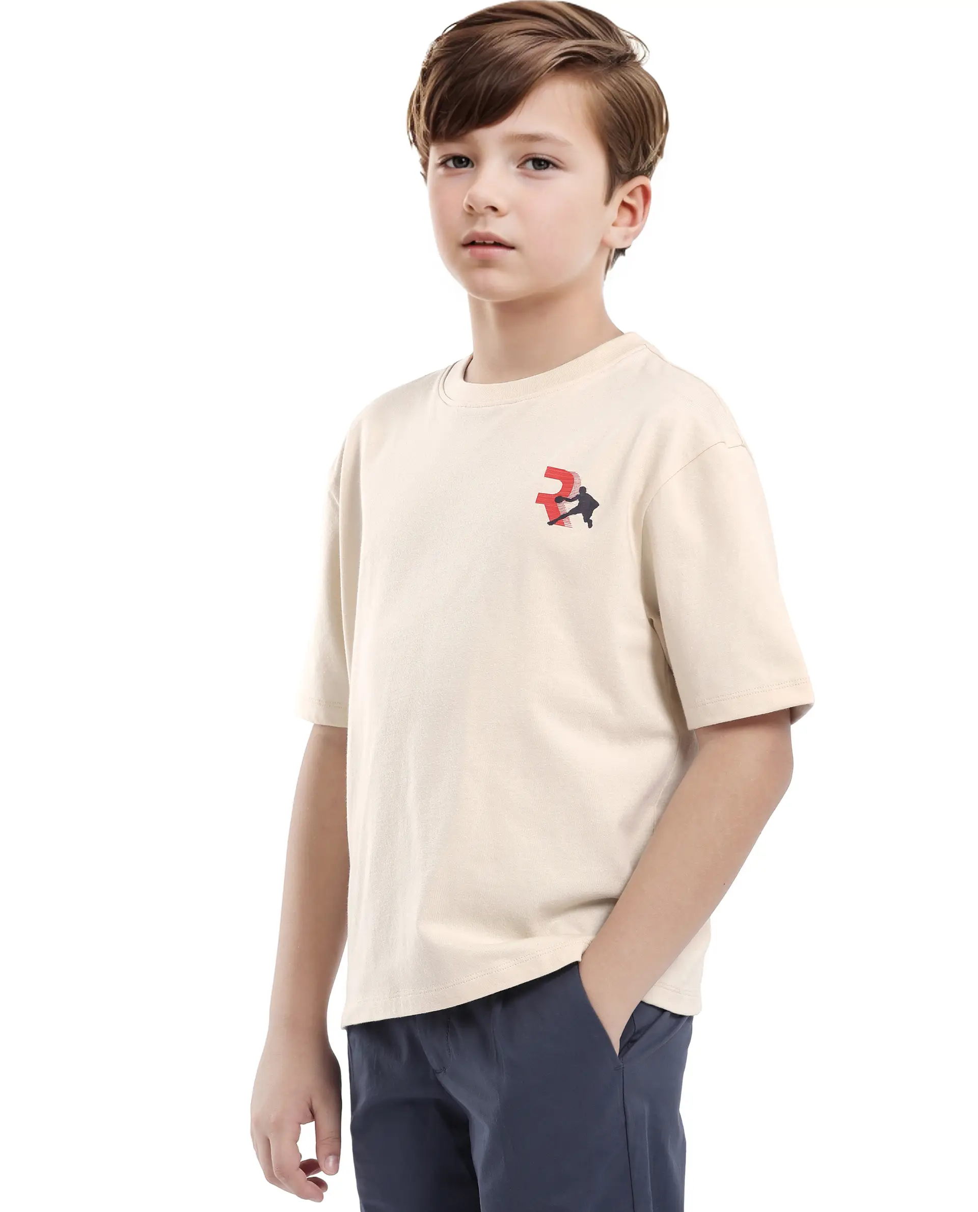 Rare Ones Kids Kobe Light Beige Cotton Graphic Print Slip-On Oversized Fit T-Shirt - Image 6