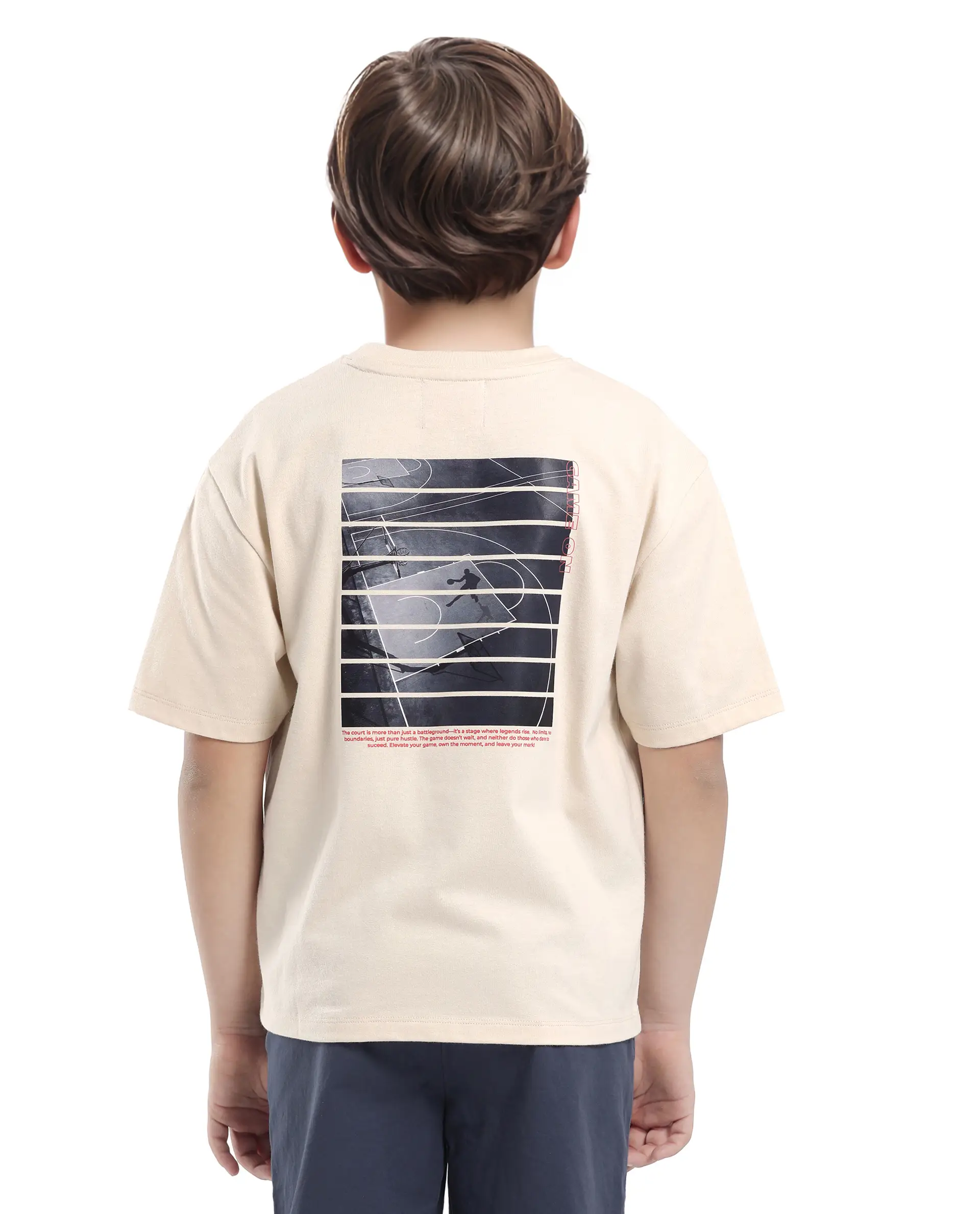Rare Ones Kids Kobe Light Beige Cotton Graphic Print Slip-On Oversized Fit T-Shirt - Image 8