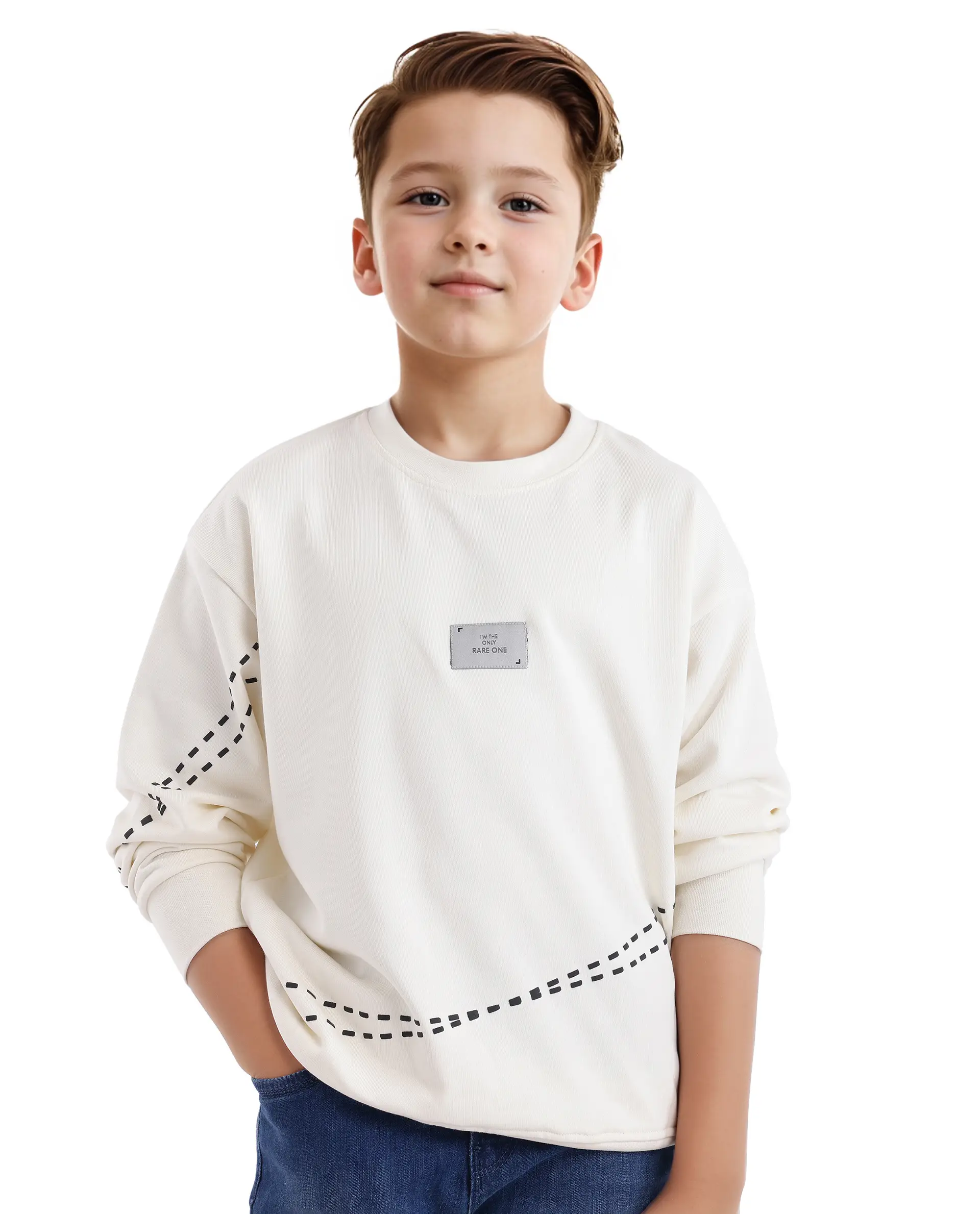 Rare Ones Kids Kole Off White Cotton Poly Full Sleeve Hd Print Sweatshirt - Image 3