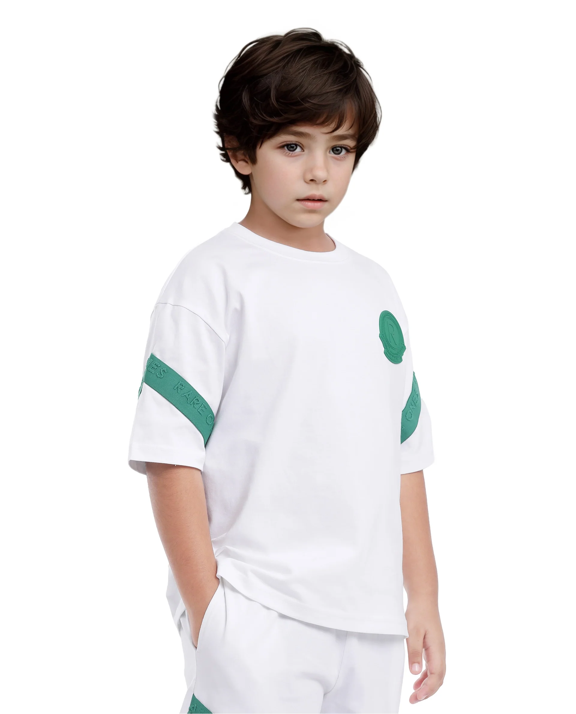 Rare Ones Kids Komp White Cotton Short Sleeve Crew Neck Pigment Print Boxy T-Shirt - Image 5