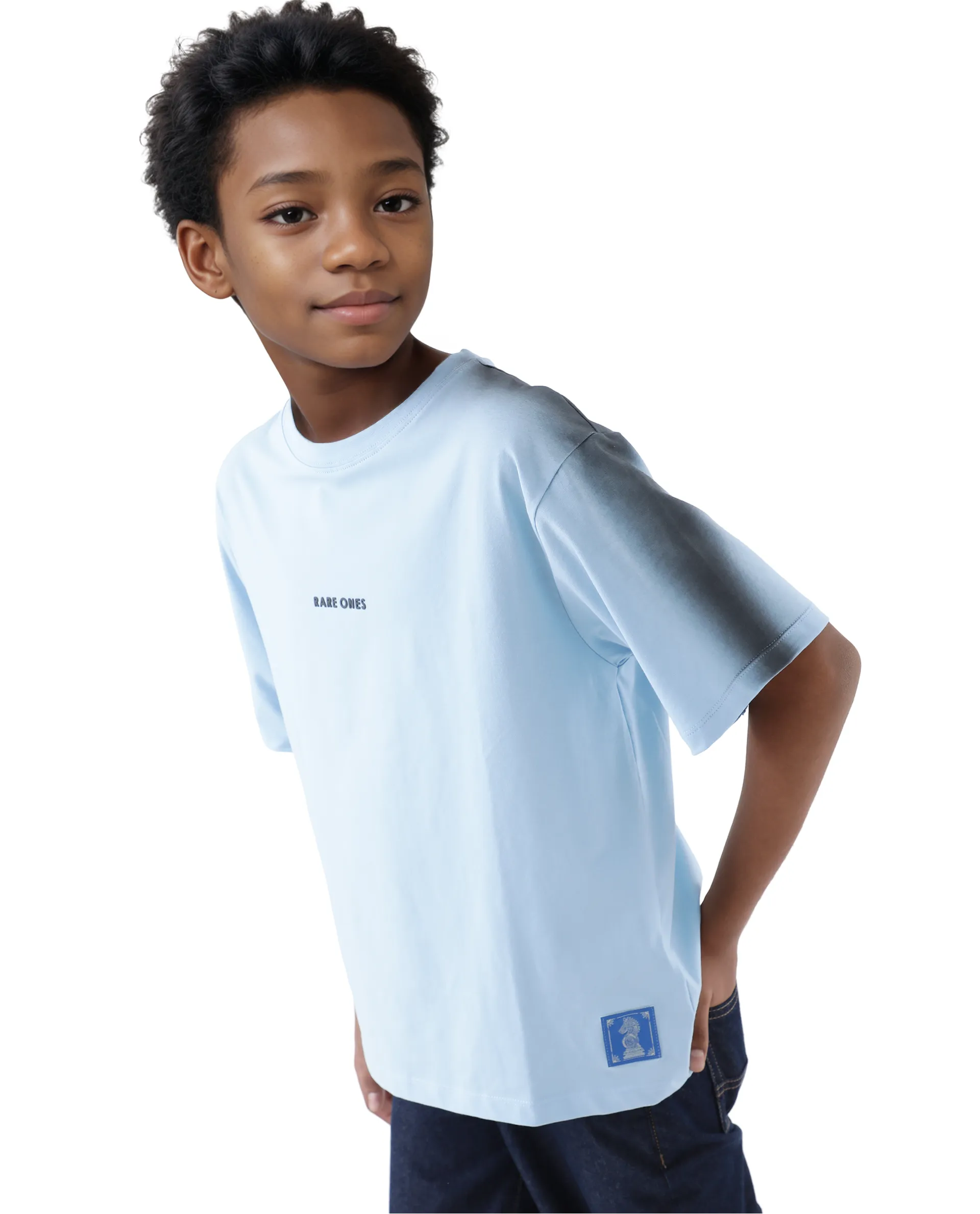 Rare Ones Kids Kruv-K Blue Cotton Short Sleeve Crew Neck Printed Boxy T-Shirt