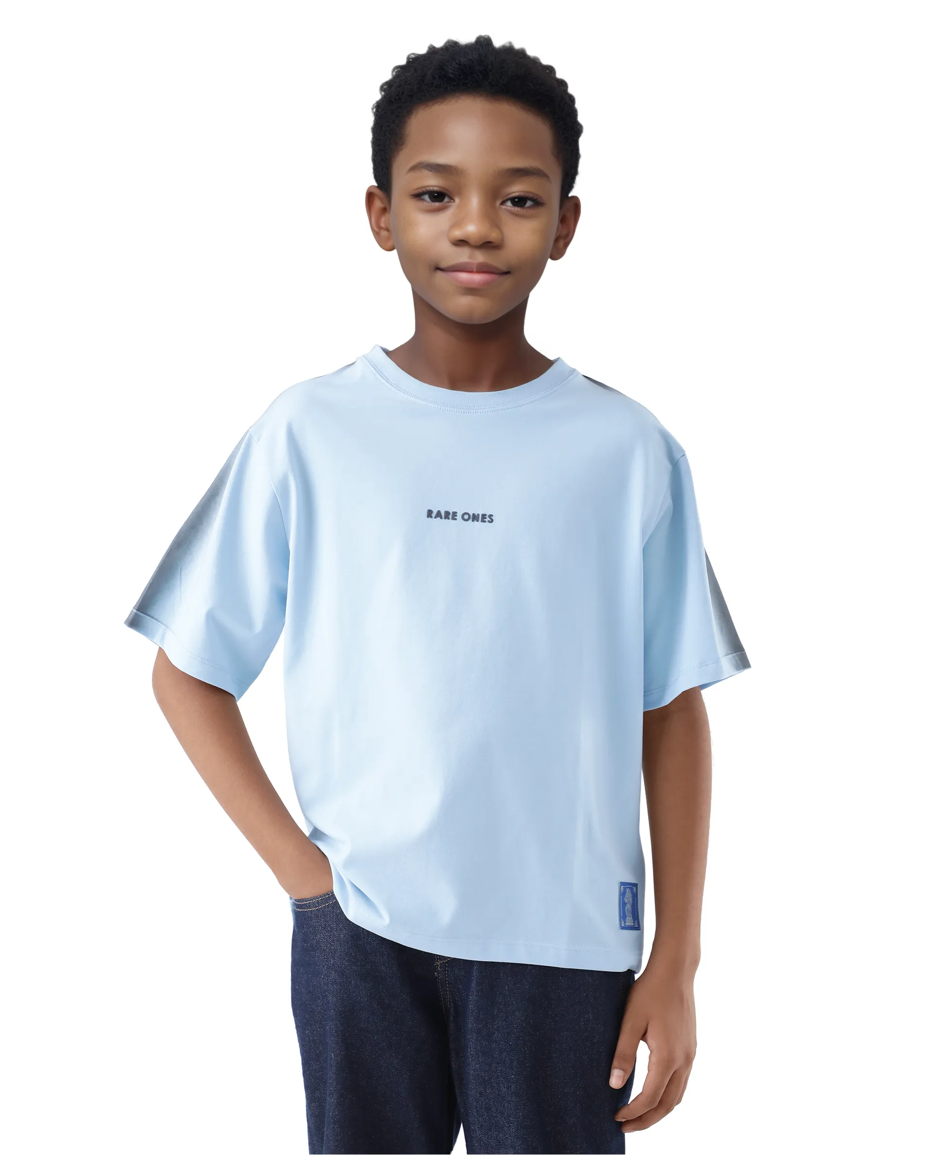 Rare Ones Kids Kruv-K Blue Cotton Short Sleeve Crew Neck Printed Boxy T-Shirt - Image 2