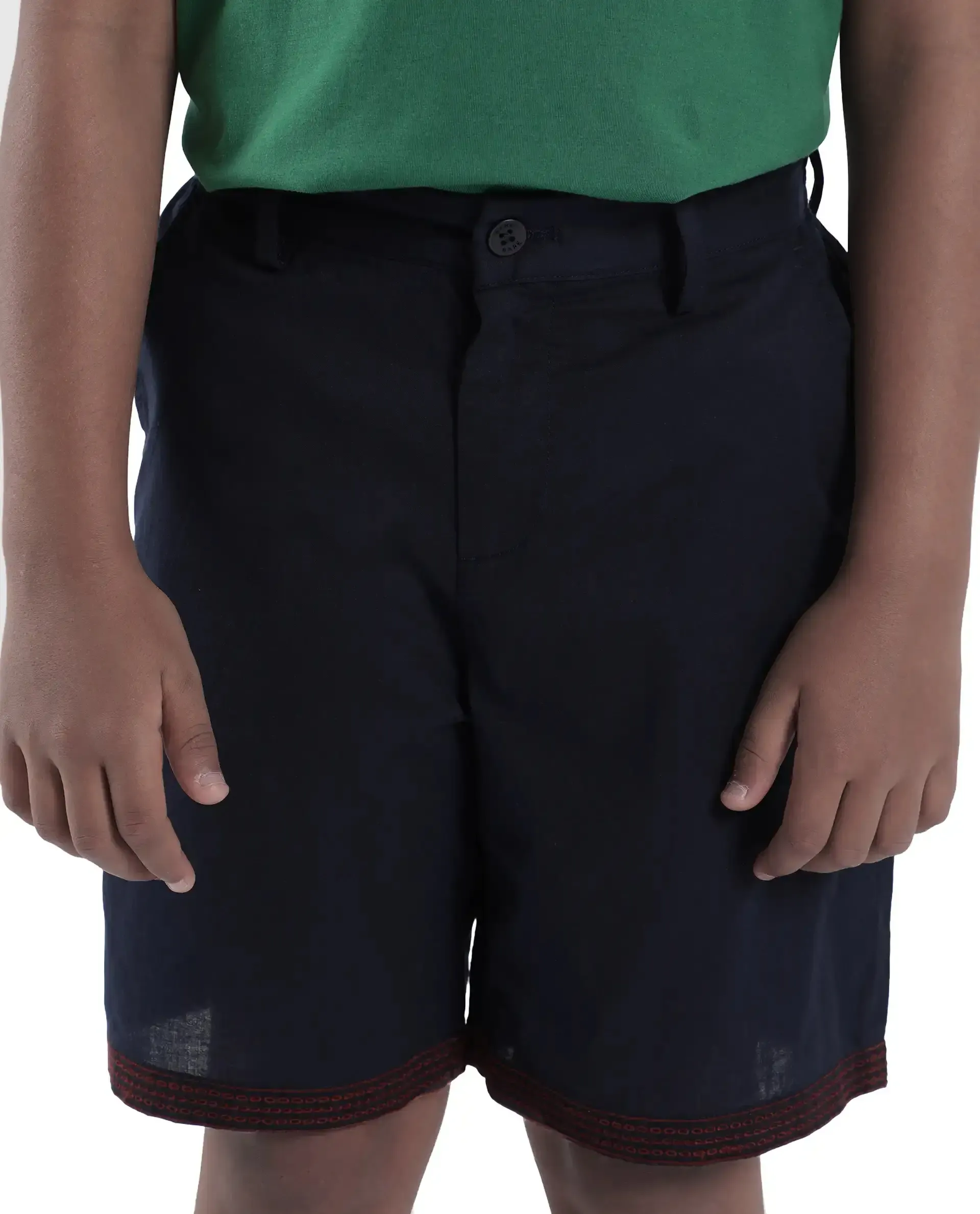 Rare Ones Kids Kyte-B Navy Cotton Button And Zip Closure Solid Regular Fit Shorts - Image 2