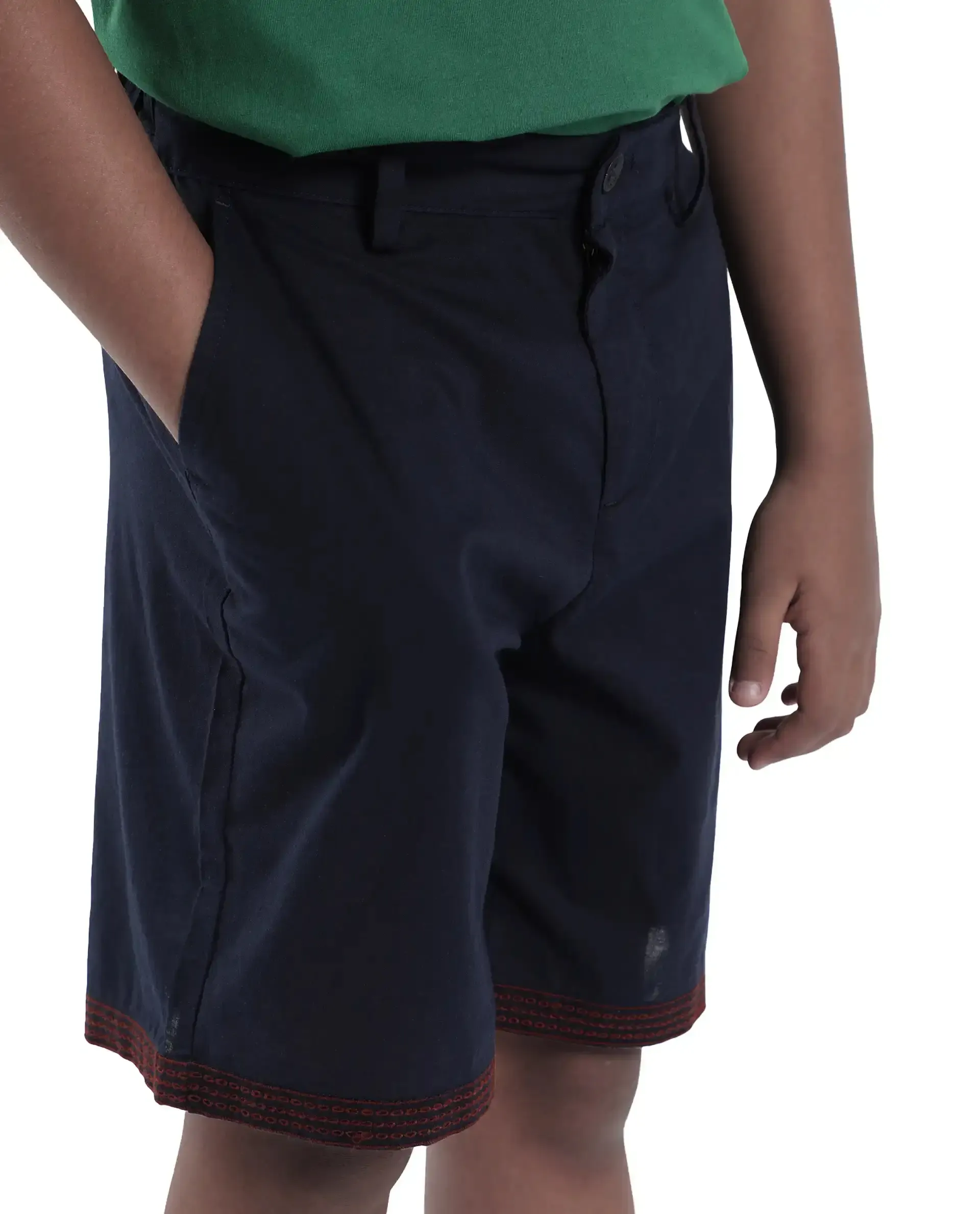 Rare Ones Kids Kyte-B Navy Cotton Button And Zip Closure Solid Regular Fit Shorts - Image 3