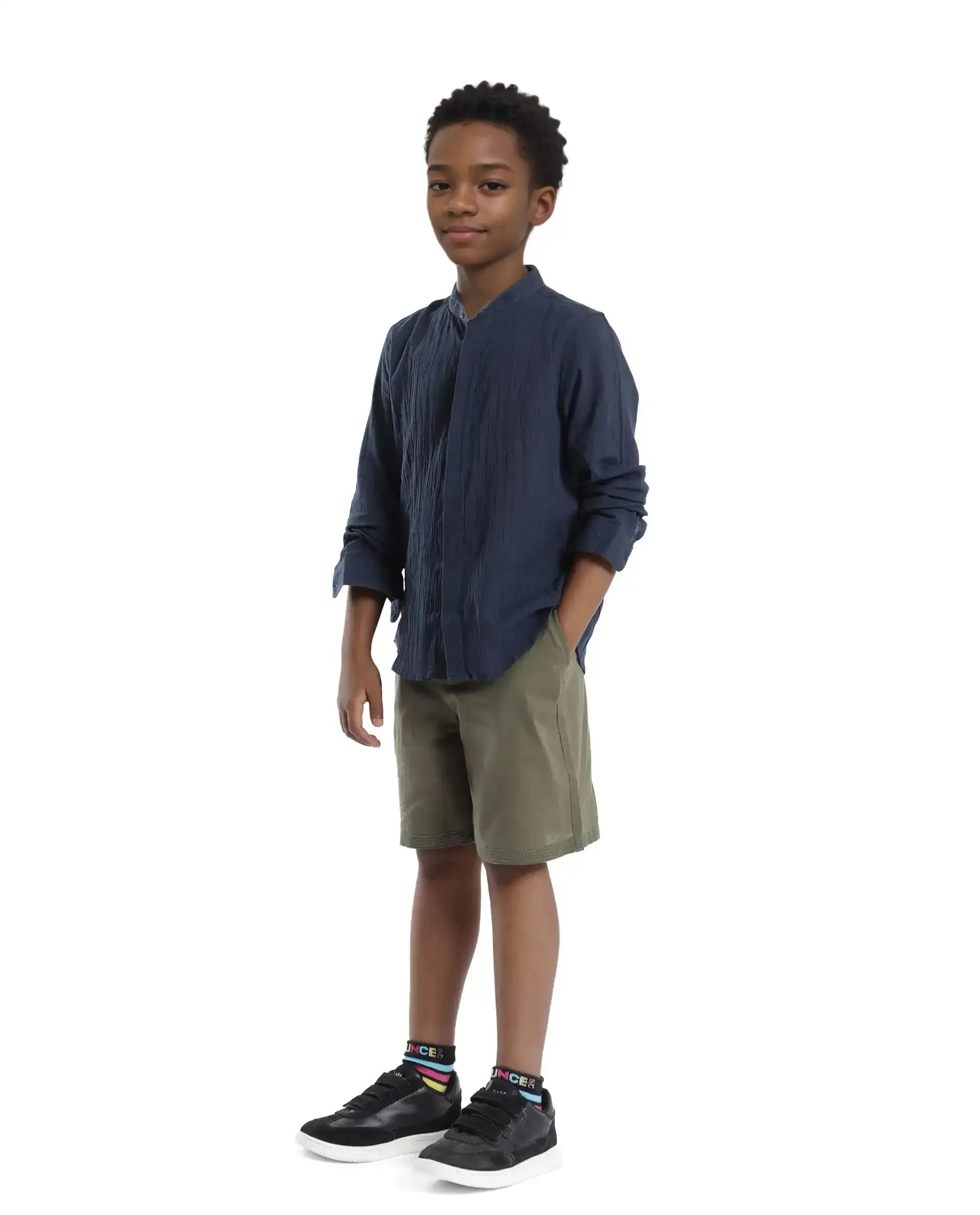 Rare Ones Kids Kyte-B Olive Cotton Button And Zip Closure Solid Regular Fit Shorts - Image 4