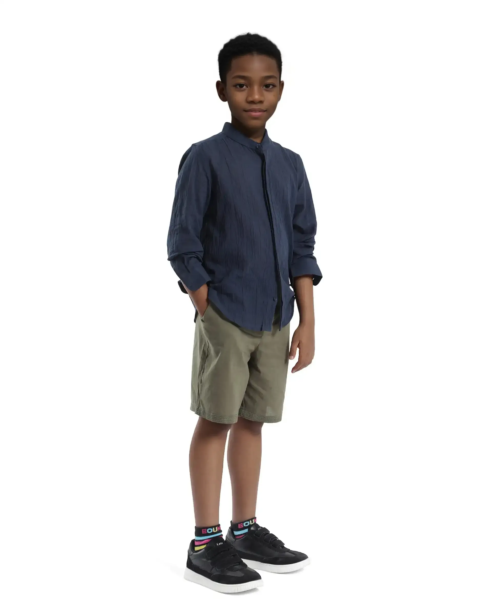 Rare Ones Kids Kyte-B Olive Cotton Button And Zip Closure Solid Regular Fit Shorts - Image 5