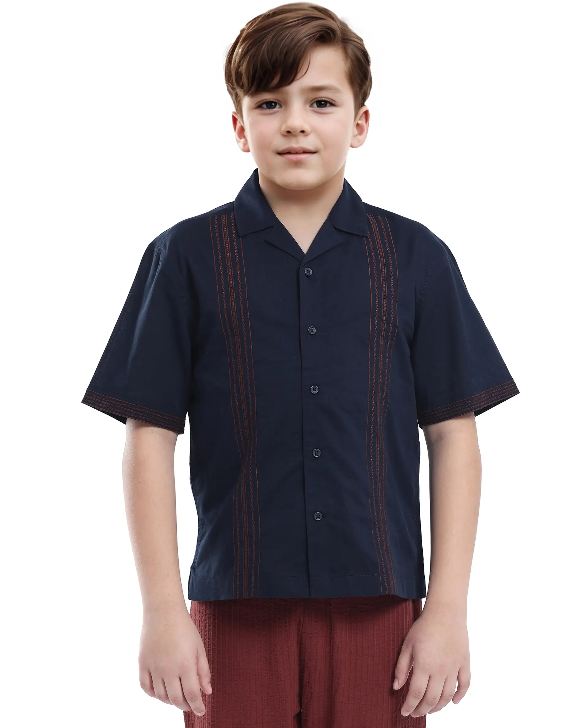 Rare Ones Kids Kyte-S Dark Navy Cotton Blend Half Sleeve Solid Button Closure Regular Fit Shirt