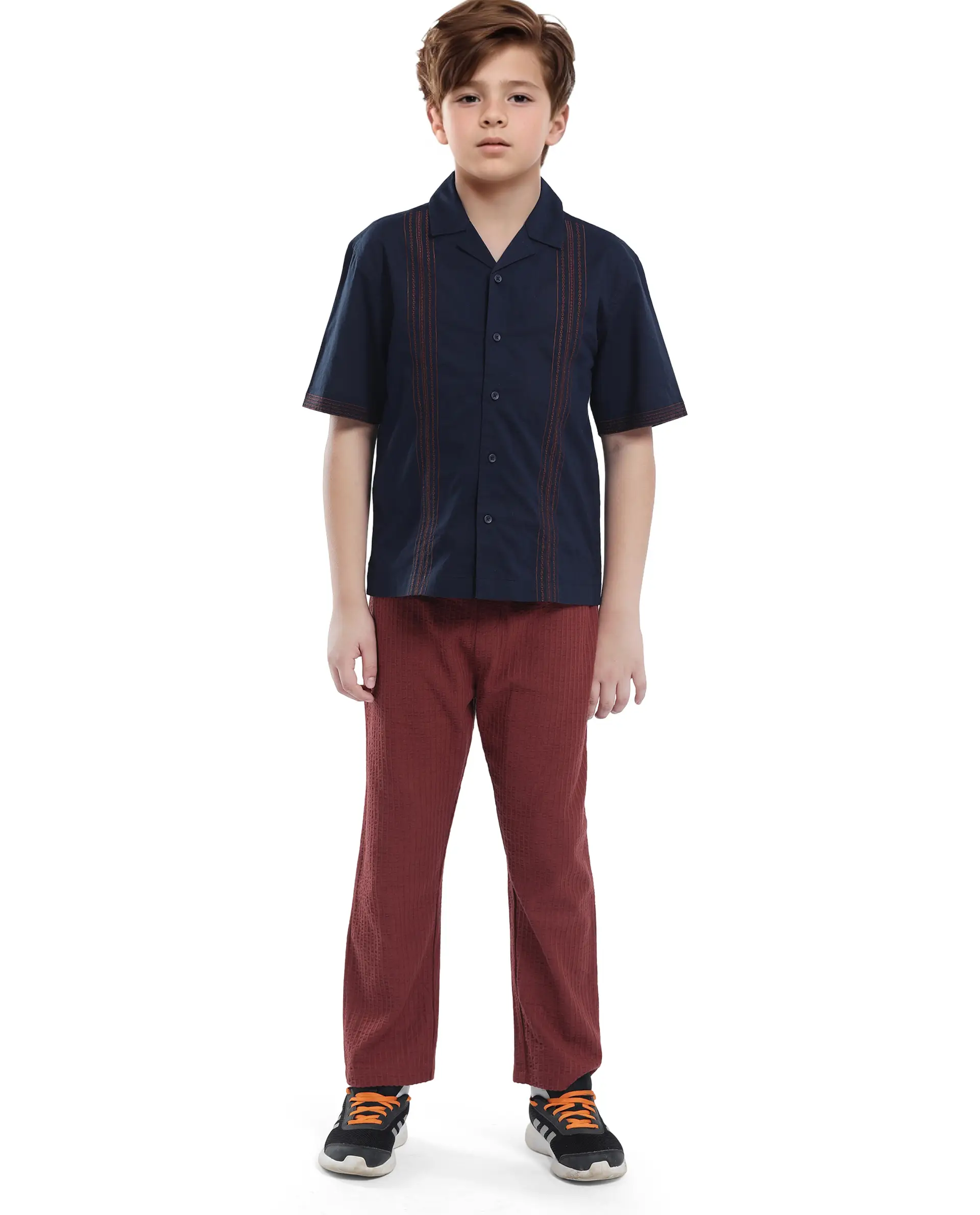 Rare Ones Kids Kyte-S Dark Navy Cotton Blend Half Sleeve Solid Button Closure Regular Fit Shirt - Image 2