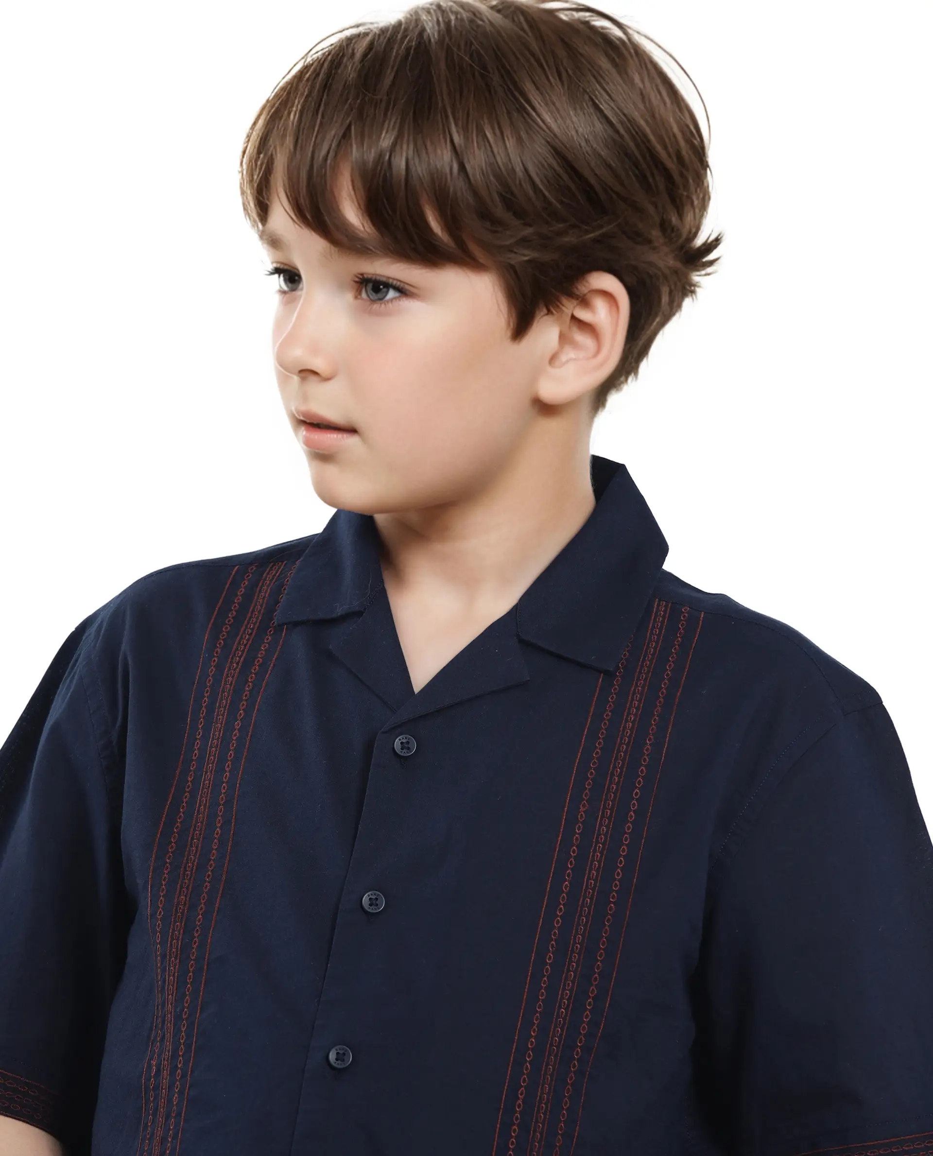 Rare Ones Kids Kyte-S Dark Navy Cotton Blend Half Sleeve Solid Button Closure Regular Fit Shirt - Image 3