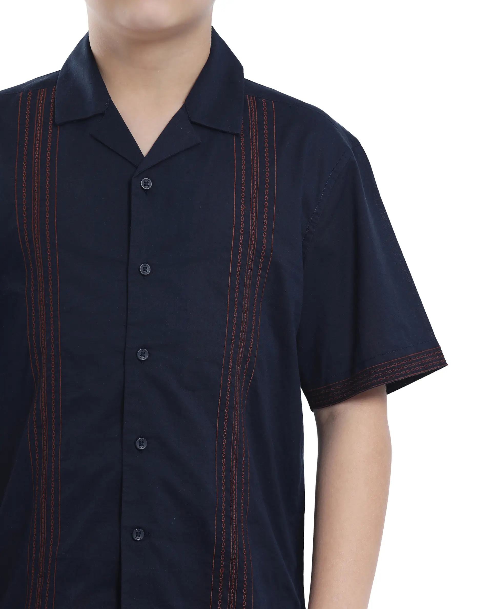 Rare Ones Kids Kyte-S Dark Navy Cotton Blend Half Sleeve Solid Button Closure Regular Fit Shirt - Image 5