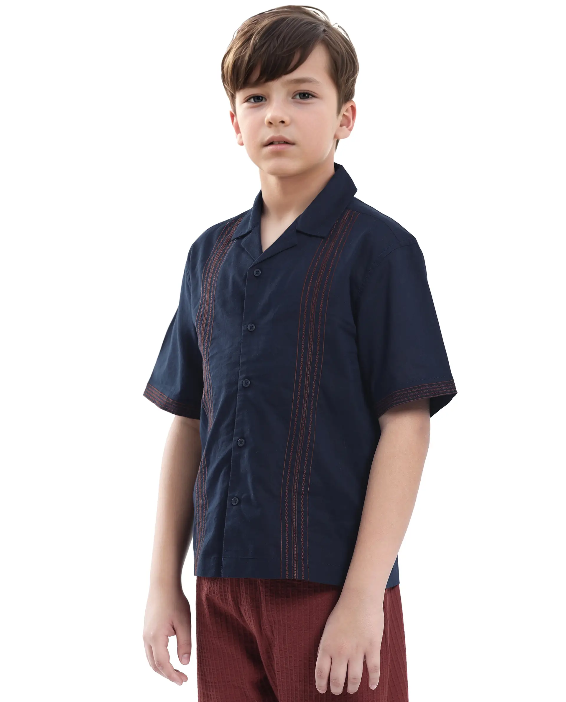 Rare Ones Kids Kyte-S Dark Navy Cotton Blend Half Sleeve Solid Button Closure Regular Fit Shirt - Image 6