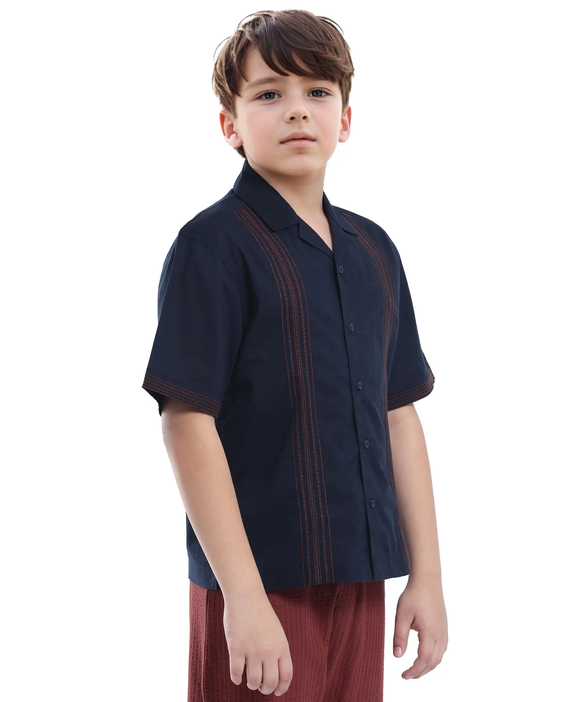 Rare Ones Kids Kyte-S Dark Navy Cotton Blend Half Sleeve Solid Button Closure Regular Fit Shirt - Image 7