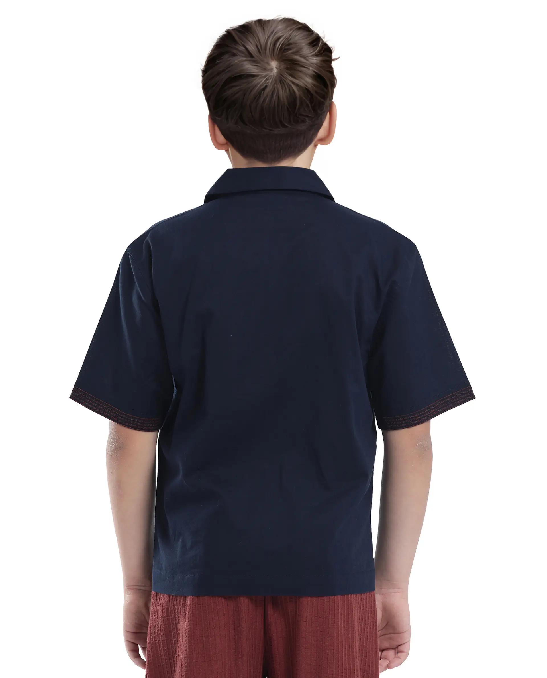 Rare Ones Kids Kyte-S Dark Navy Cotton Blend Half Sleeve Solid Button Closure Regular Fit Shirt - Image 8