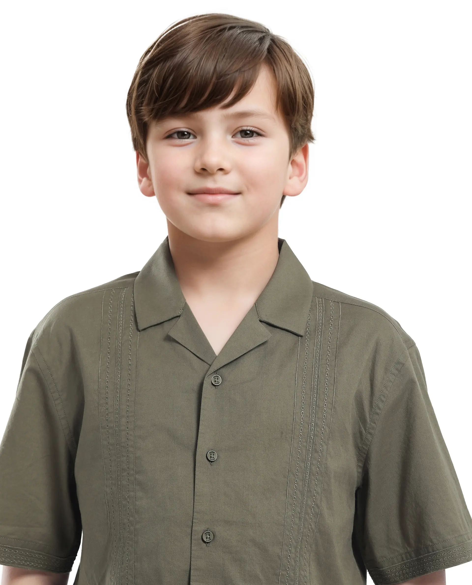 Rare Ones Kids Kyte-S Olive Cotton Blend Half Sleeve Solid Button Closure Regular Fit Shirt - Image 4