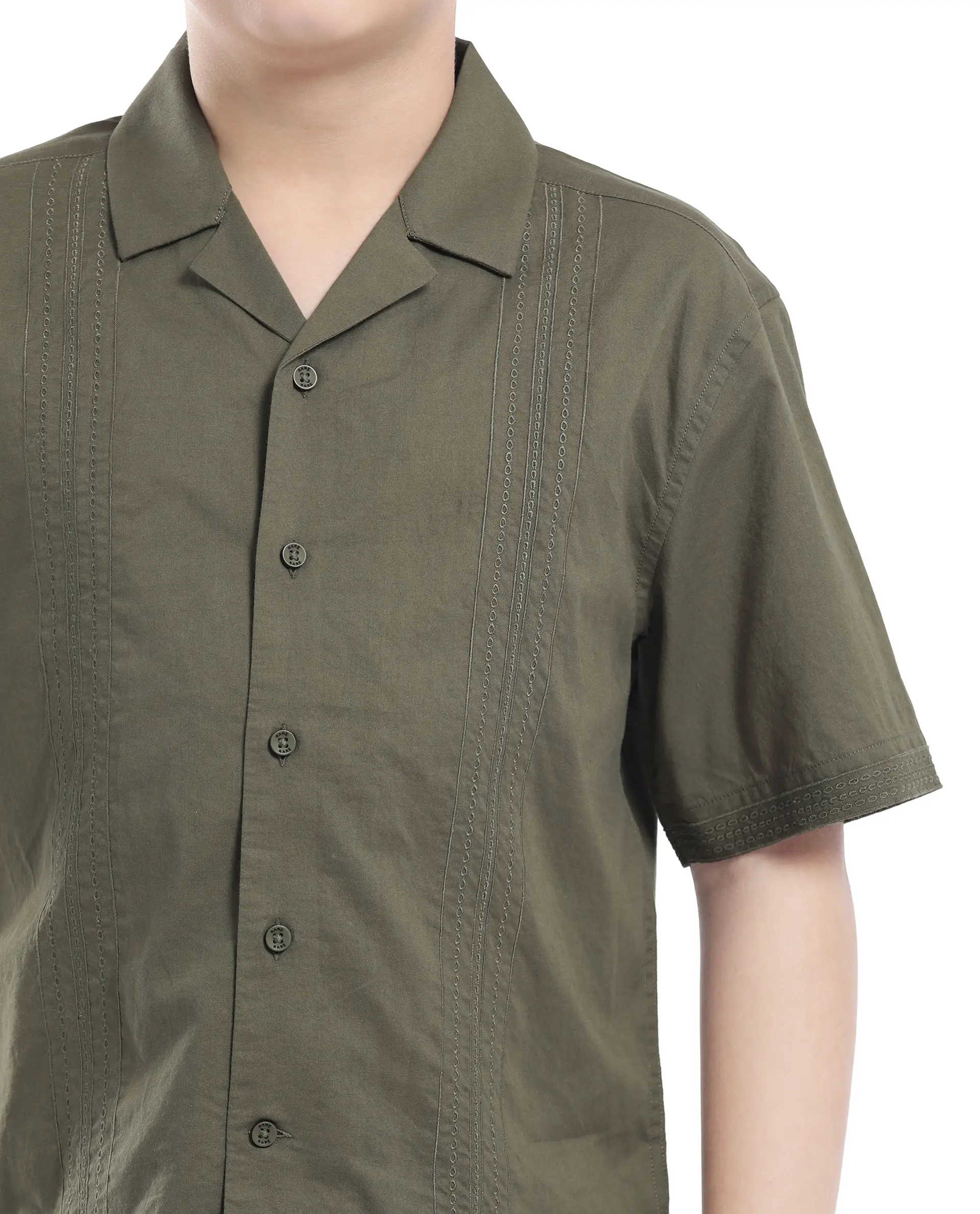 Rare Ones Kids Kyte-S Olive Cotton Blend Half Sleeve Solid Button Closure Regular Fit Shirt - Image 5