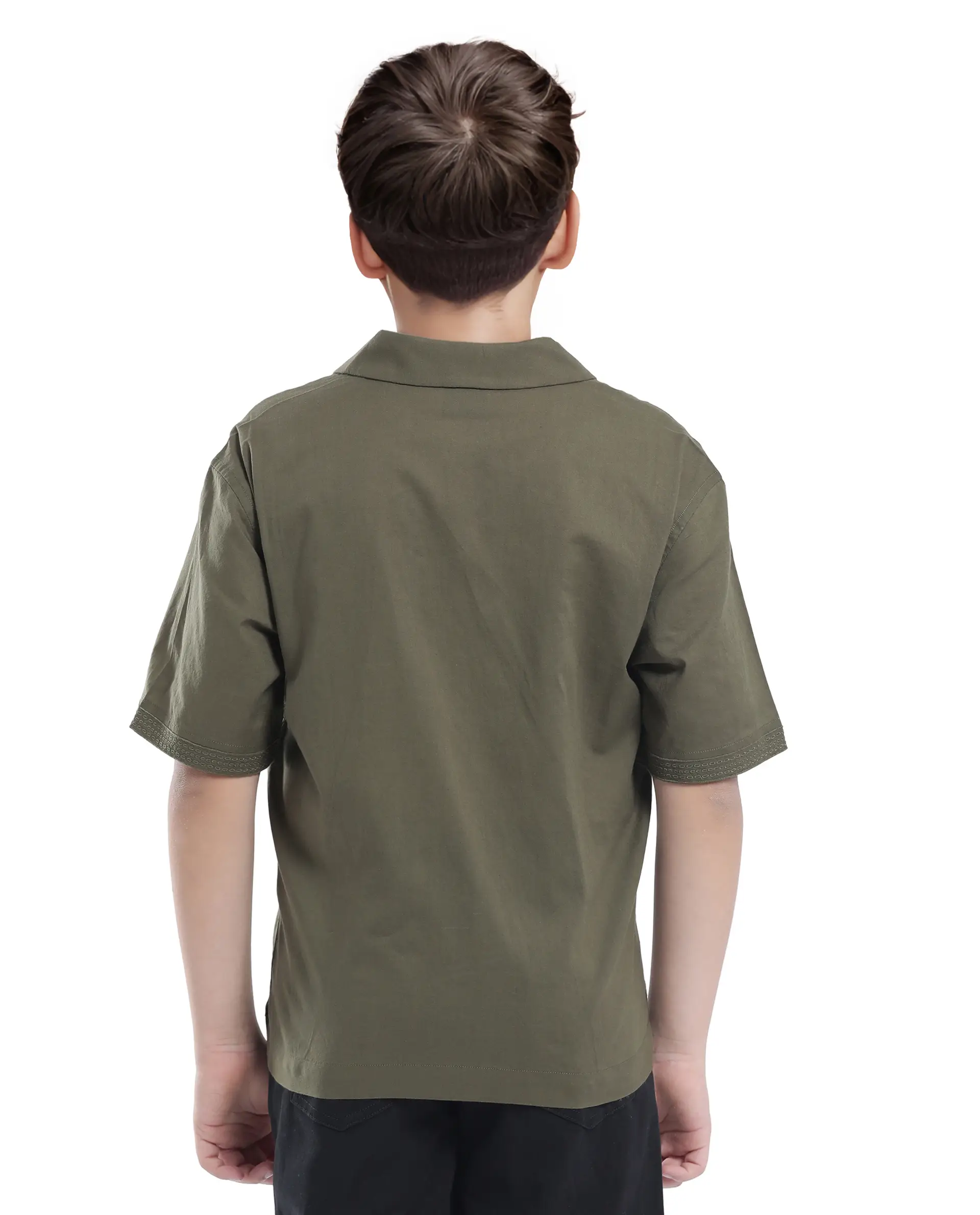 Rare Ones Kids Kyte-S Olive Cotton Blend Half Sleeve Solid Button Closure Regular Fit Shirt - Image 8