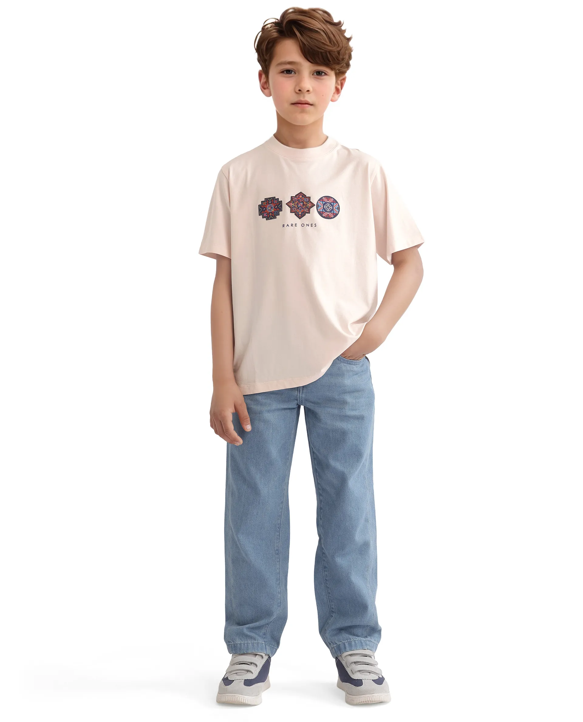 Rare Ones Kids Labet Light Pink Cotton Blend Short Sleeve Crew Neck Print T-Shirt - Image 2