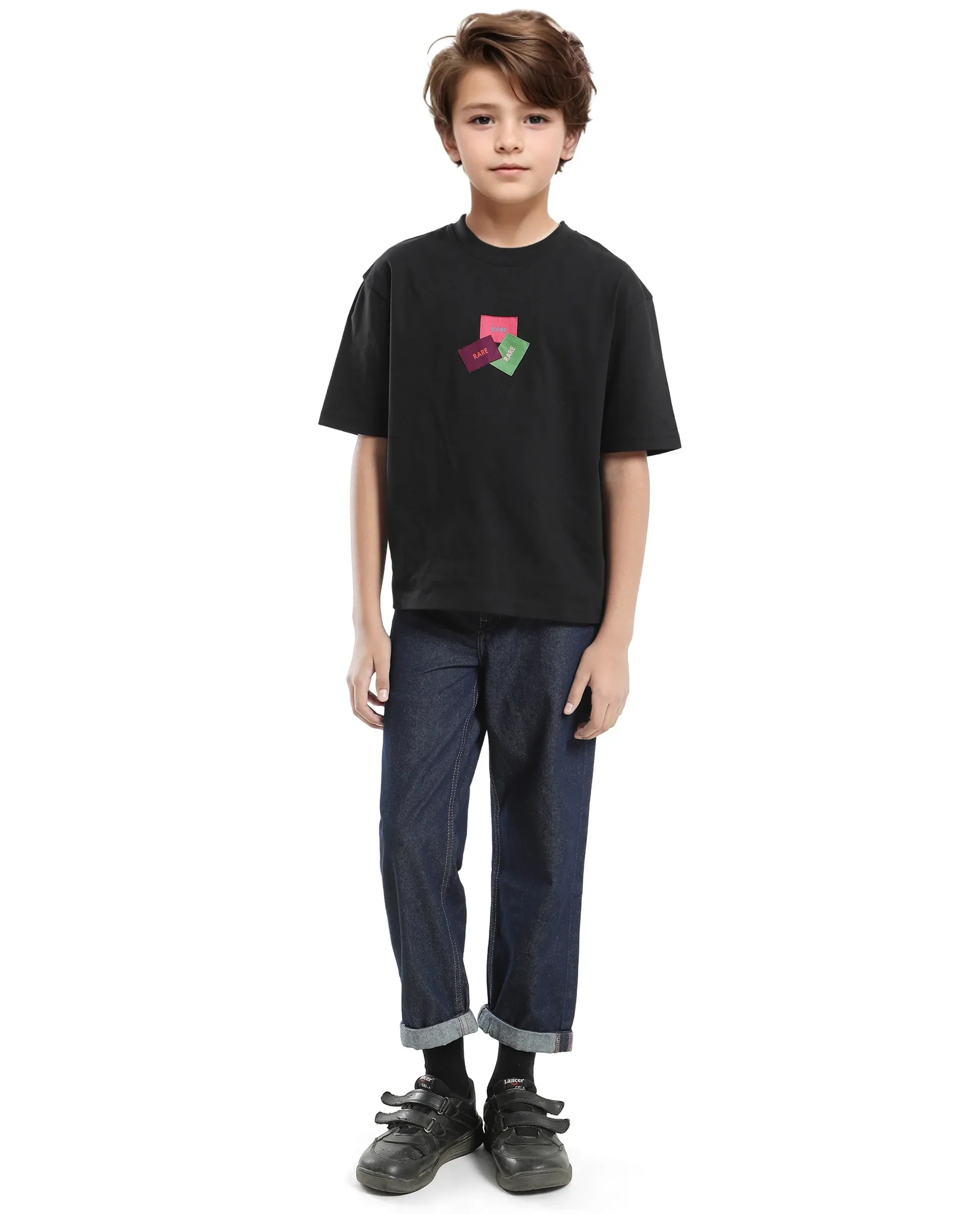 Rare Ones Kids Labez-T Black Cotton Solid Slip-On Oversized Fit T-Shirt - Image 2