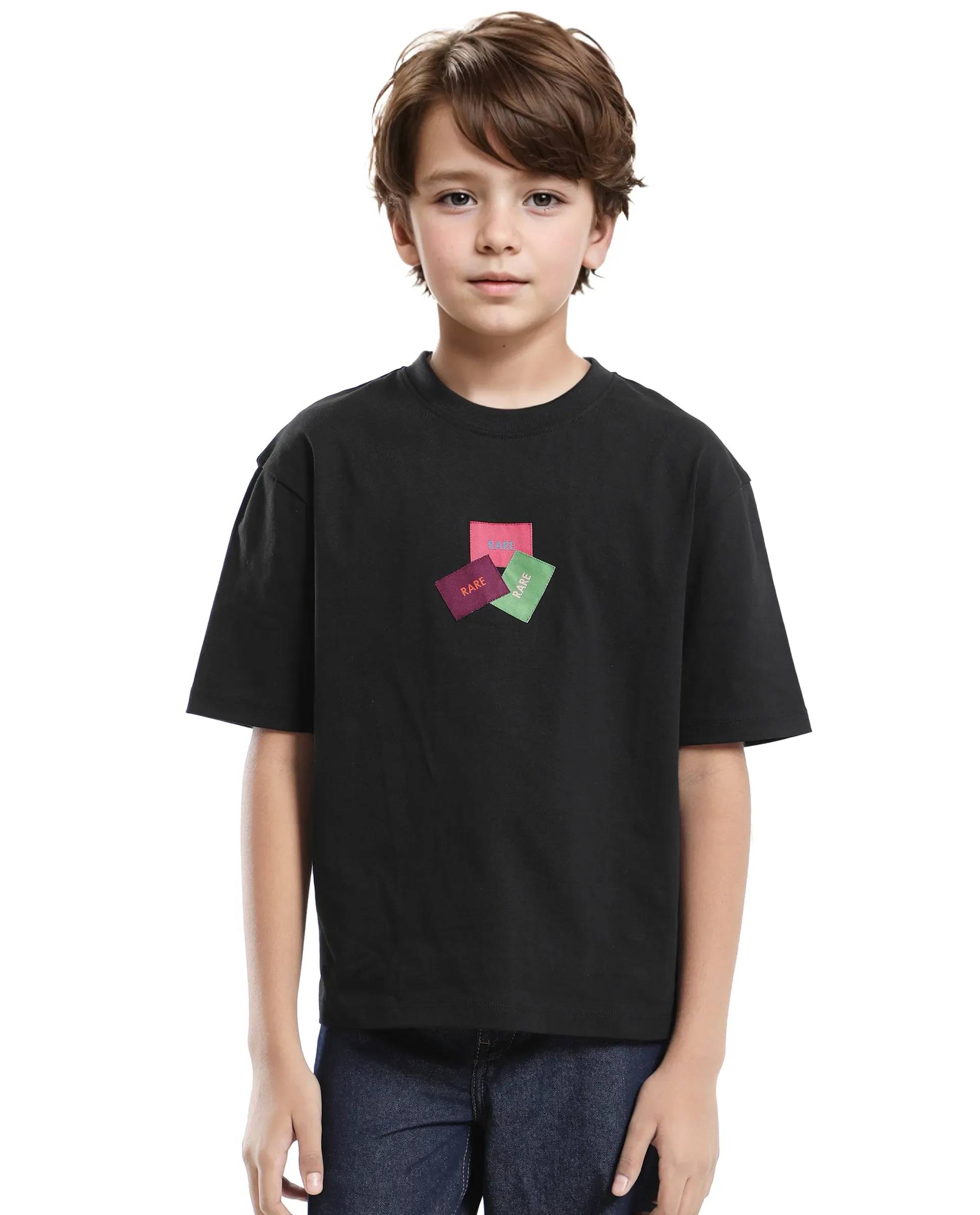 Rare Ones Kids Labez-T Black Cotton Solid Slip-On Oversized Fit T-Shirt - Image 5