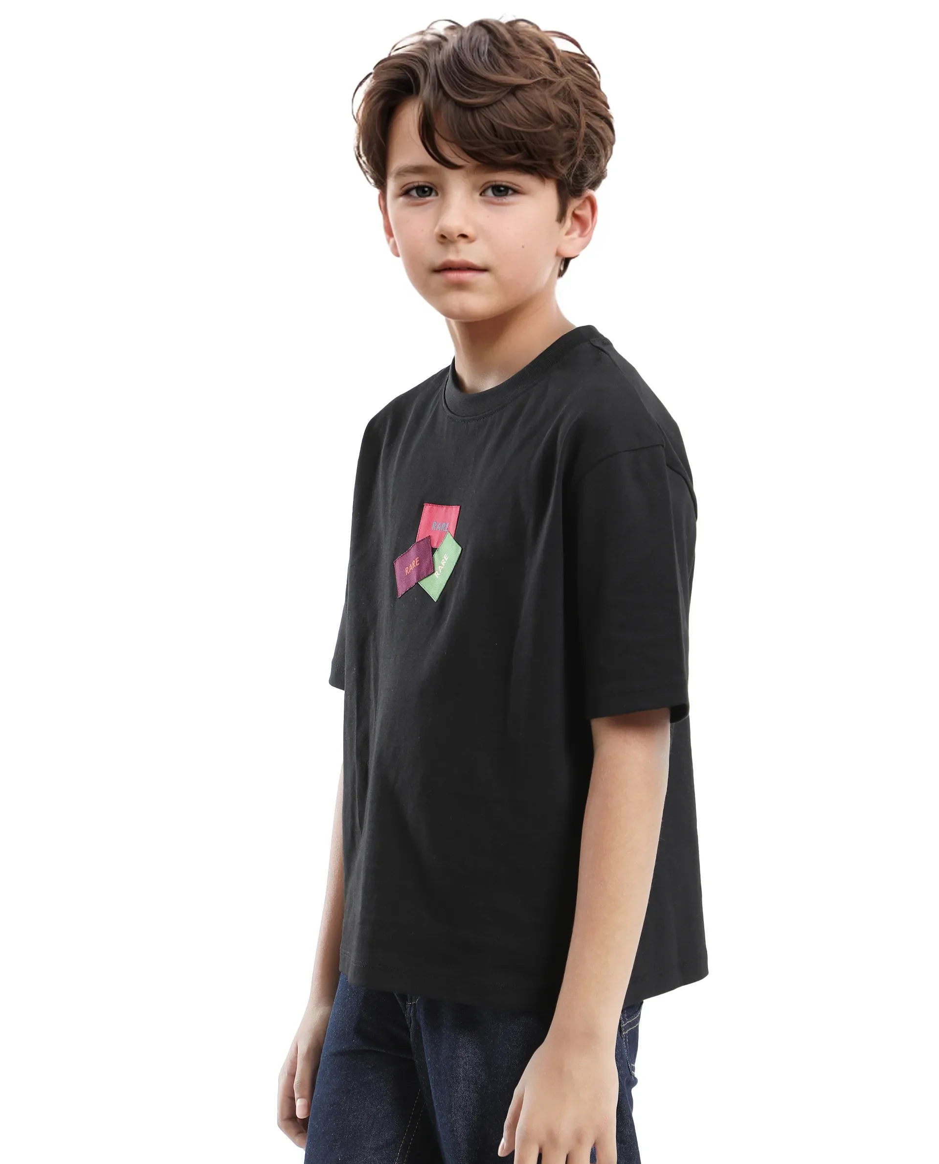 Rare Ones Kids Labez-T Black Cotton Solid Slip-On Oversized Fit T-Shirt - Image 6