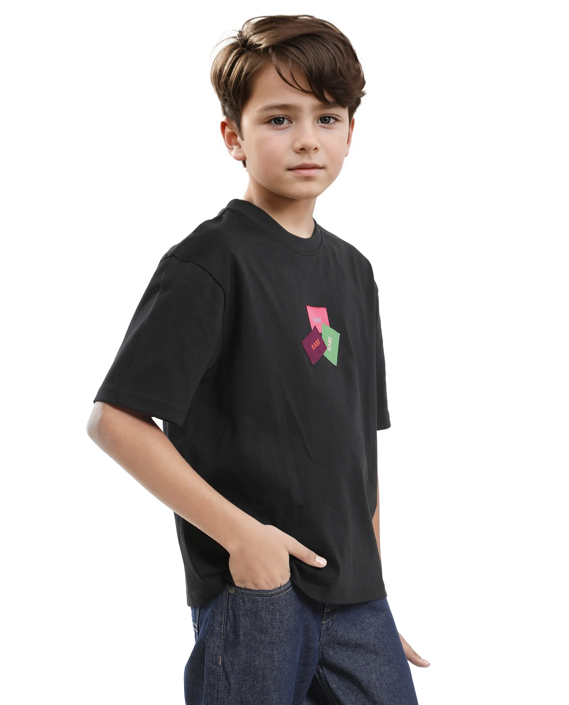 Rare Ones Kids Labez-T Black Cotton Solid Slip-On Oversized Fit T-Shirt - Image 7
