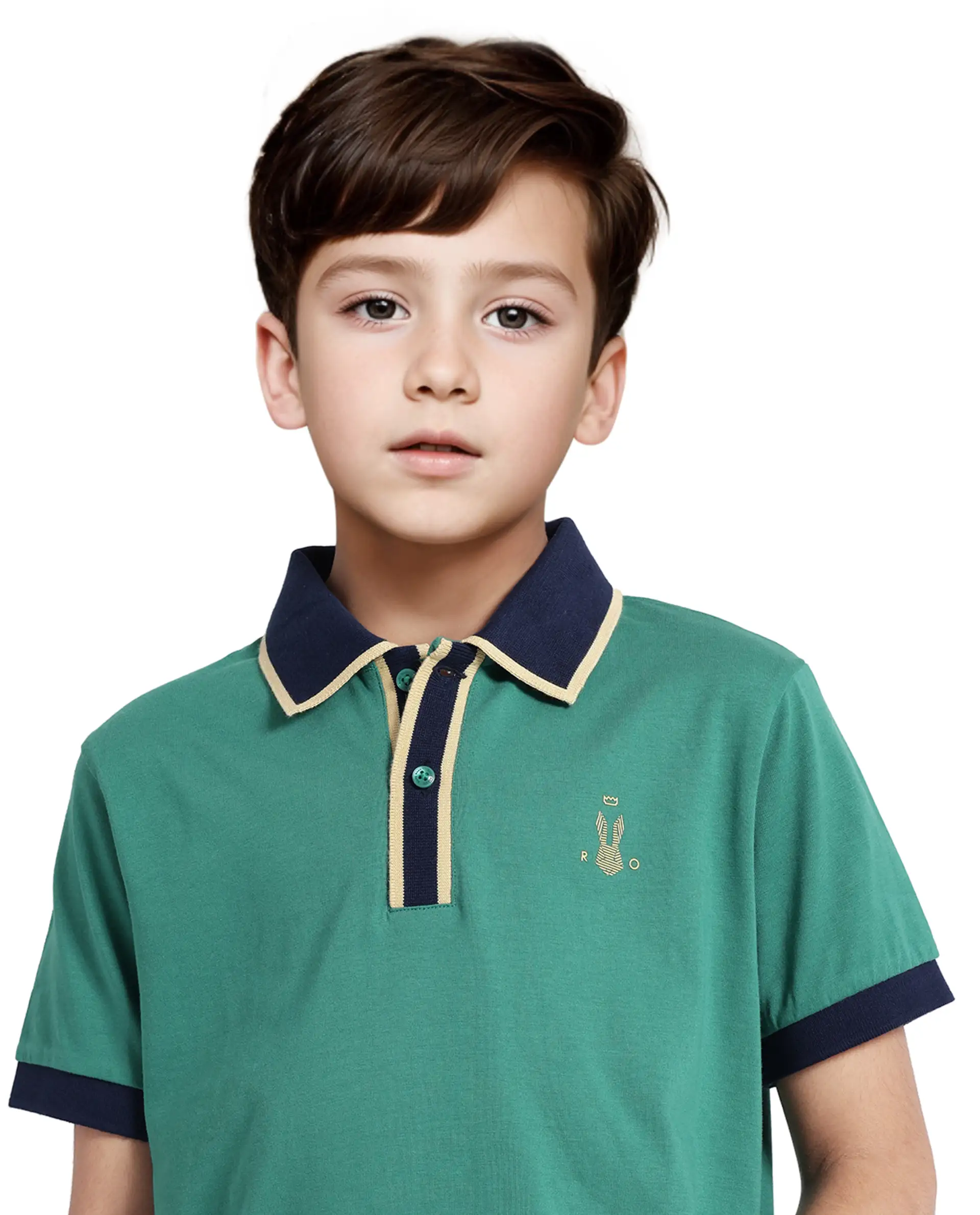 Rare Ones Kids Larn Dark Green Cotton Half Sleeves Contrasting Collar Regular Fit Solid Polo - Image 4