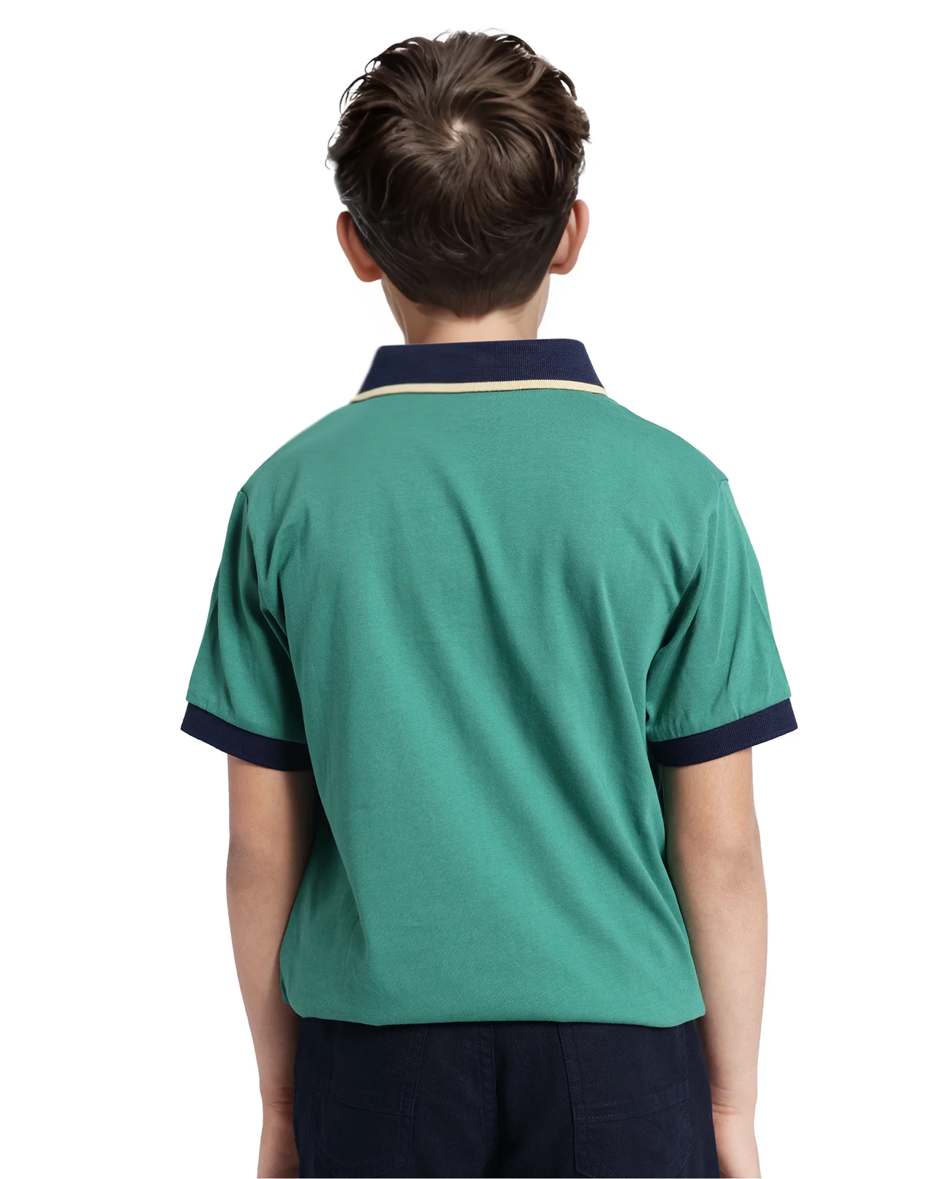 Rare Ones Kids Larn Dark Green Cotton Half Sleeves Contrasting Collar Regular Fit Solid Polo - Image 7