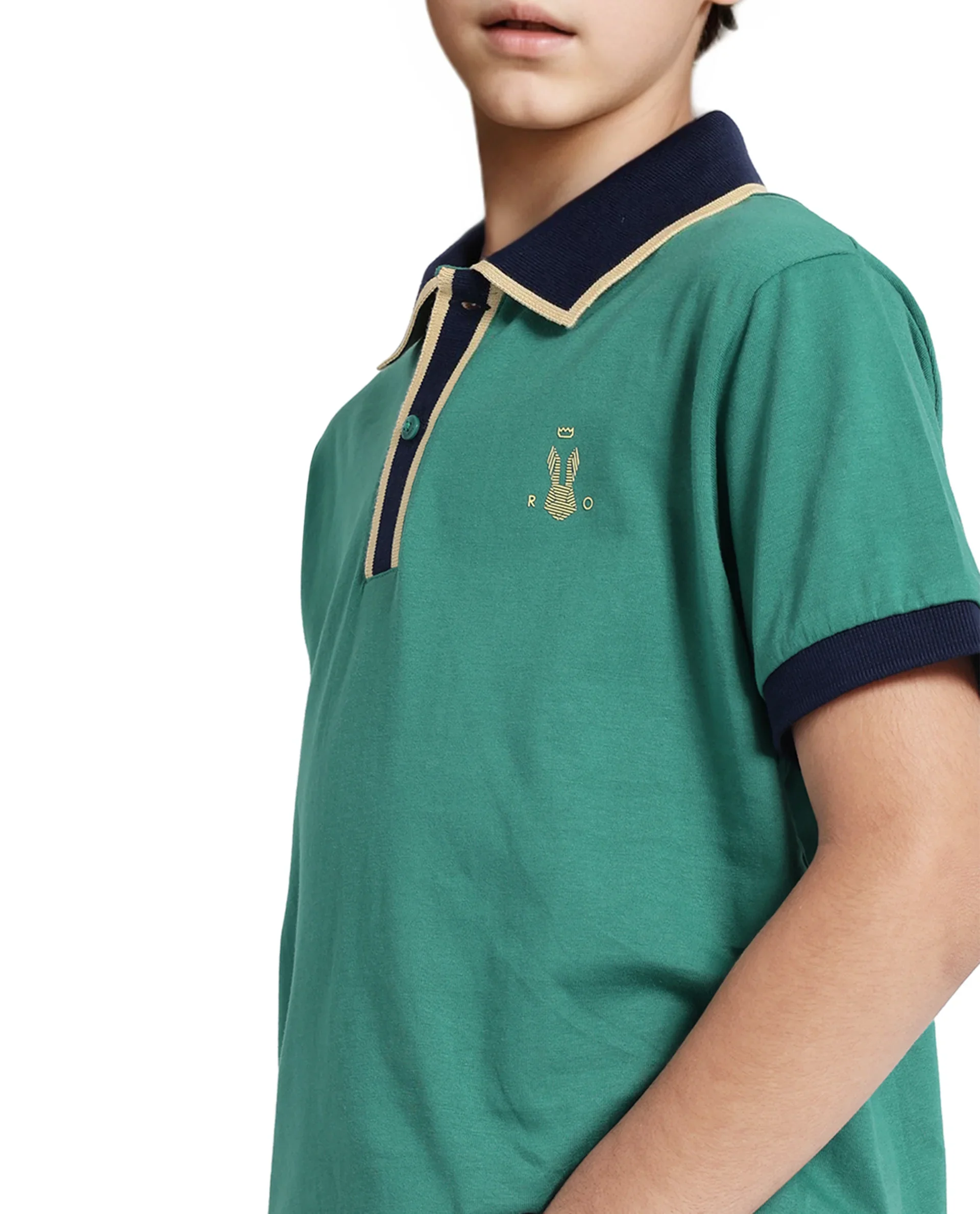 Rare Ones Kids Larn Dark Green Cotton Half Sleeves Contrasting Collar Regular Fit Solid Polo - Image 8