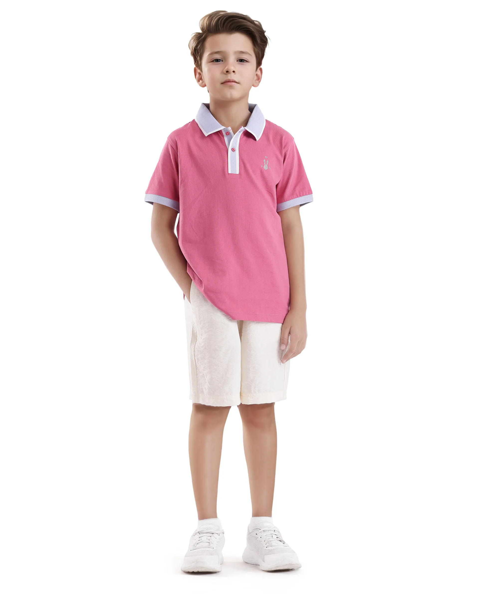 Rare Ones Kids Larn Flouroscent Pink Cotton Short Sleeve Hd Print Polo - Image 2