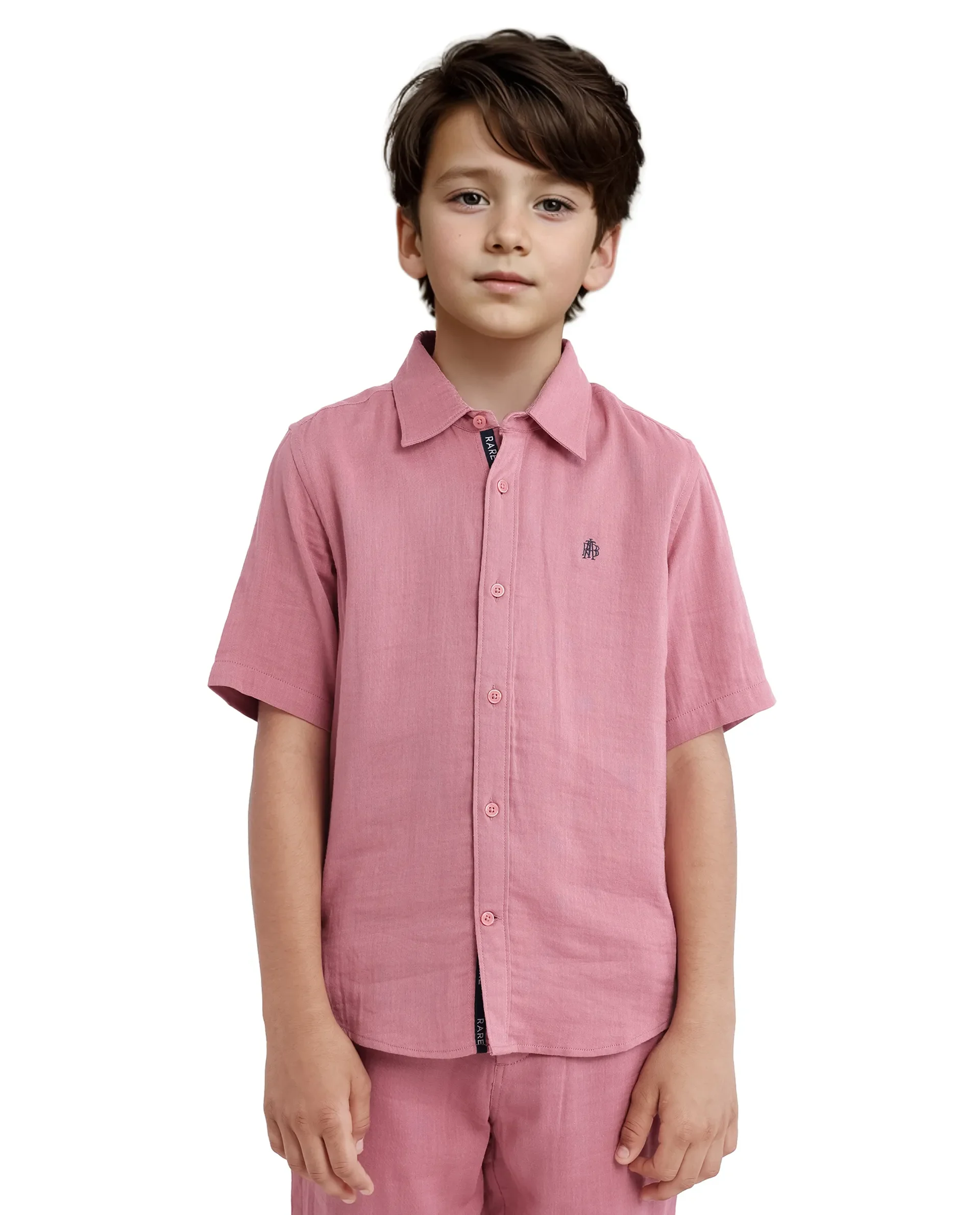 Rare Ones Kids Layerr Hs-K Dusky Pink Cotton Half Sleeve Spread Collar Solid Shirt - Image 2