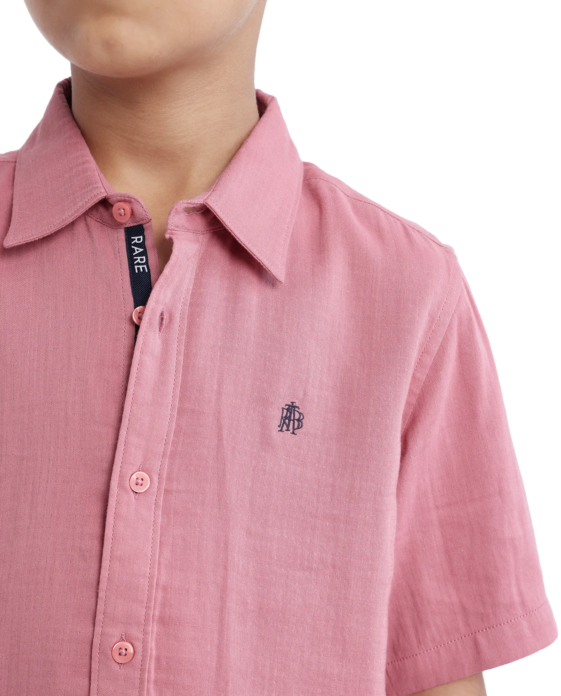Rare Ones Kids Layerr Hs-K Dusky Pink Cotton Half Sleeve Spread Collar Solid Shirt - Image 5