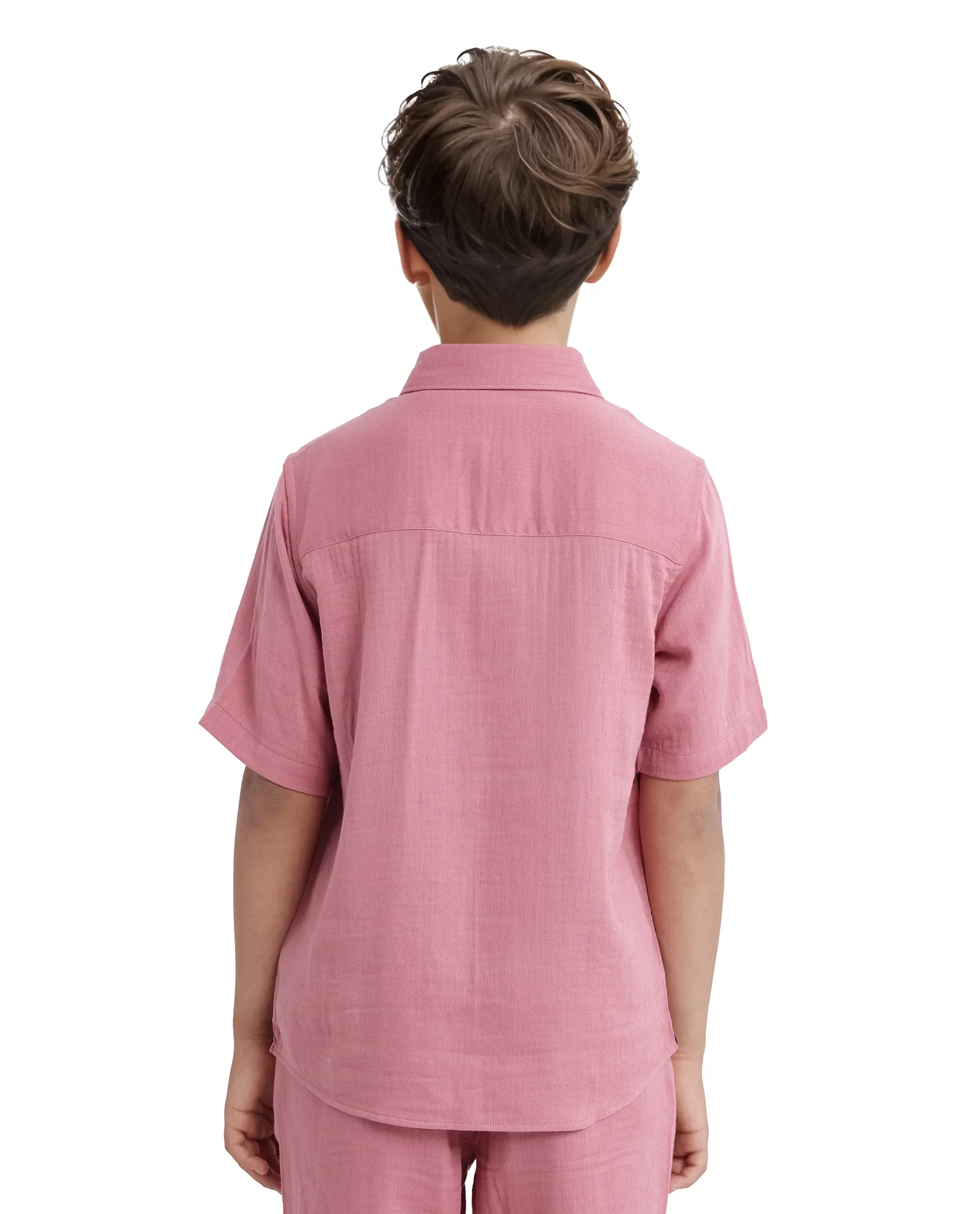 Rare Ones Kids Layerr Hs-K Dusky Pink Cotton Half Sleeve Spread Collar Solid Shirt - Image 6