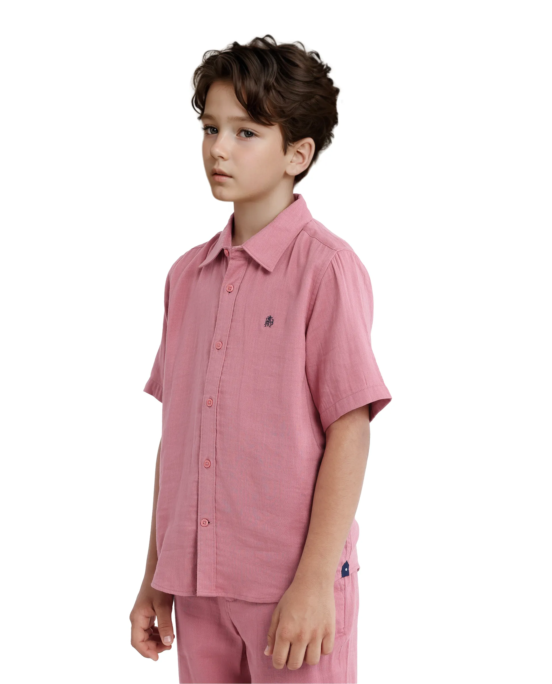 Rare Ones Kids Layerr Hs-K Dusky Pink Cotton Half Sleeve Spread Collar Solid Shirt - Image 7