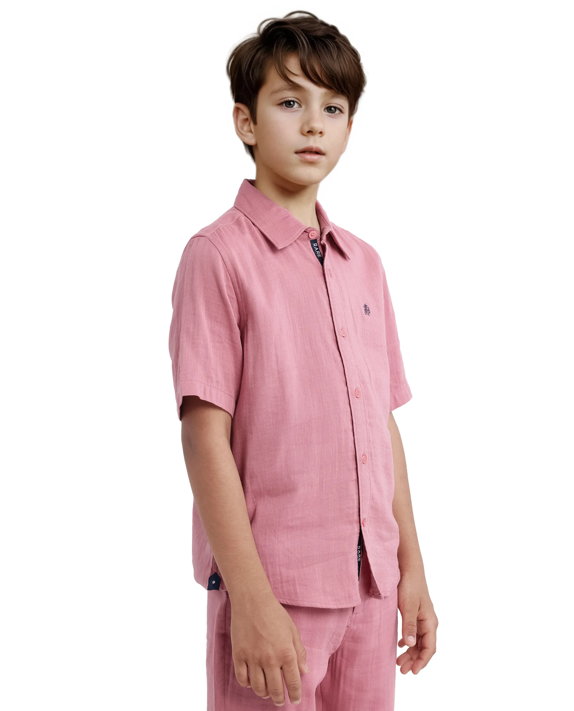 Rare Ones Kids Layerr Hs-K Dusky Pink Cotton Half Sleeve Spread Collar Solid Shirt - Image 8