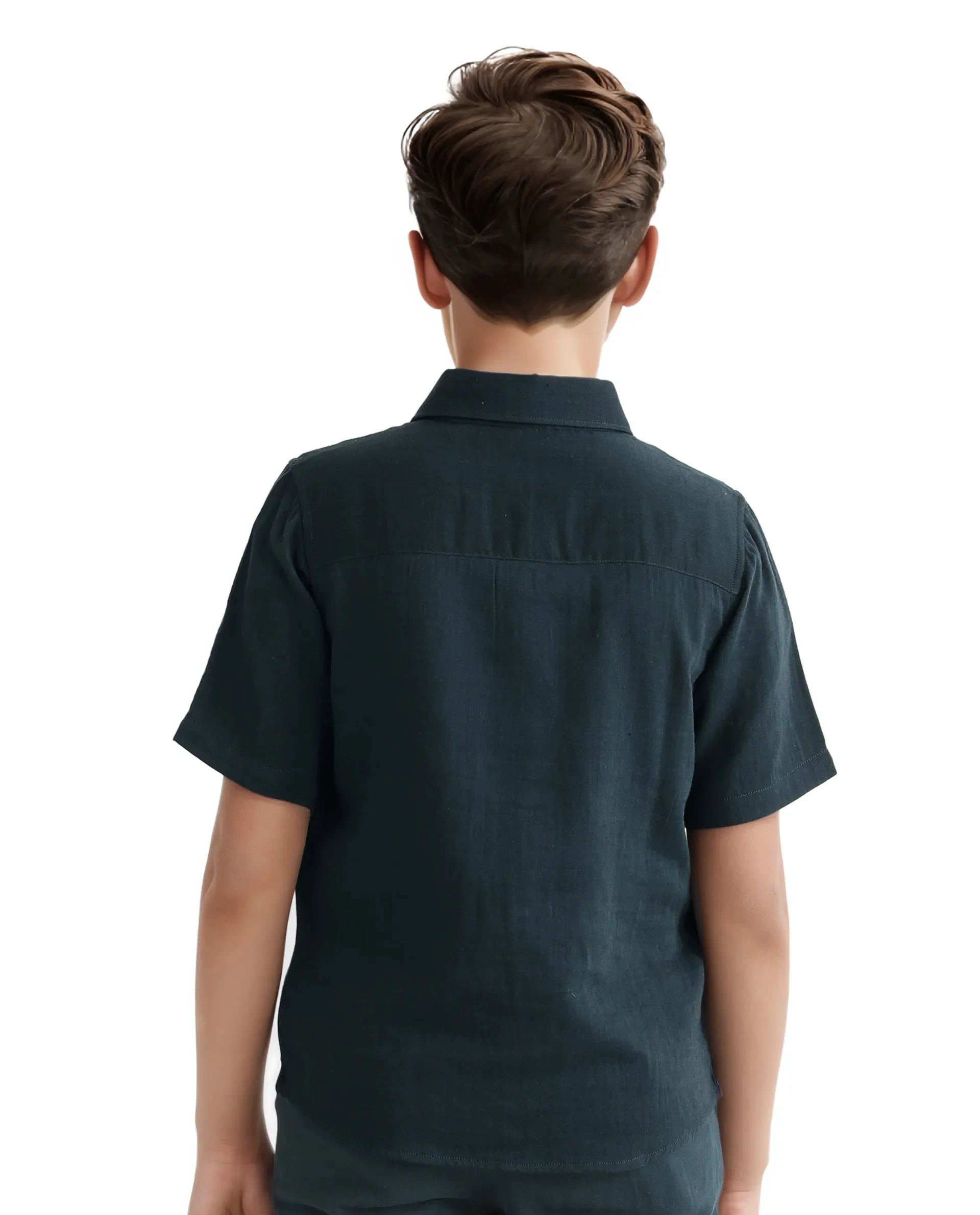 Rare Ones Kids Layerr Hs-K Teal Cotton Short Sleeve Spread Collar Solid Shirt - Image 8