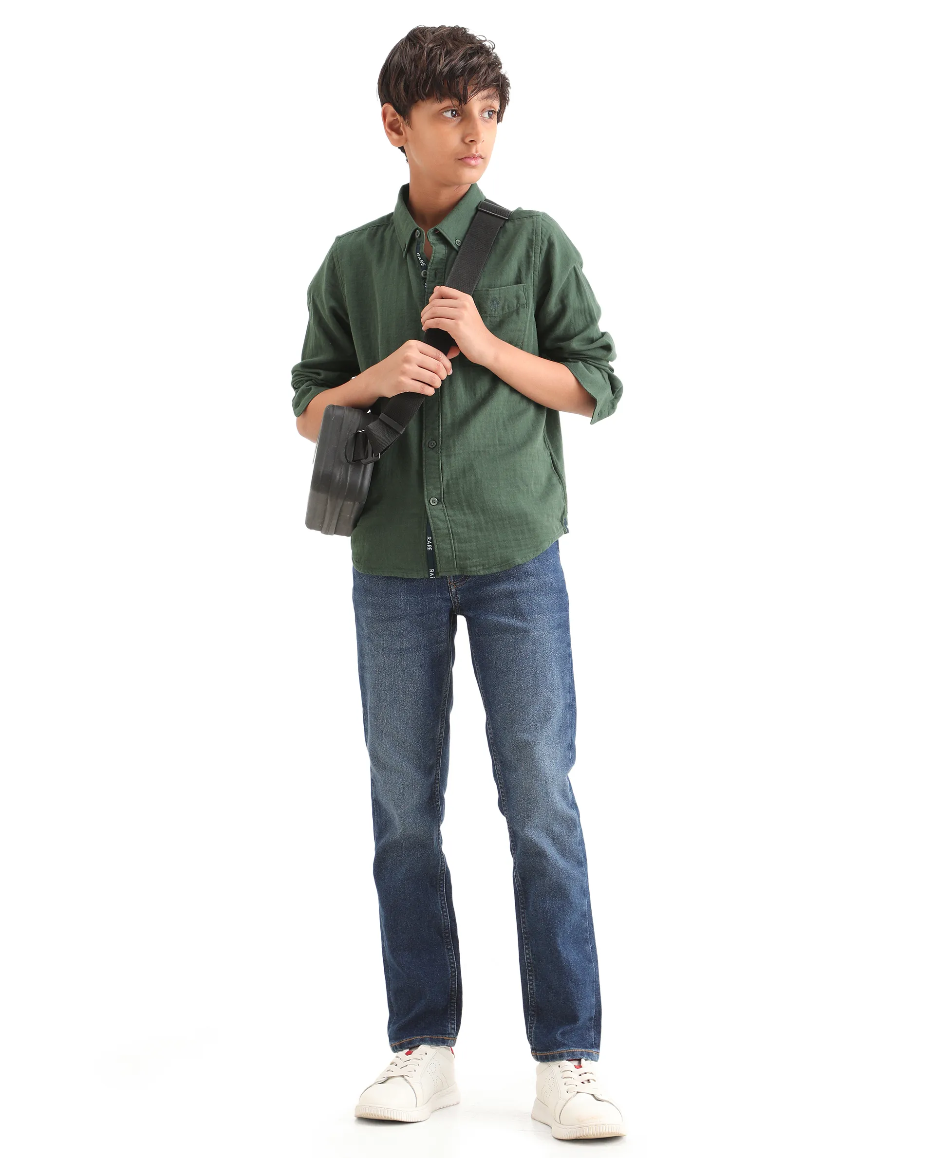 Rare Ones Kids Layerr Ls-K Dusky Green Cotton Full Sleeve Spread Collar Solid Shirt - Image 2