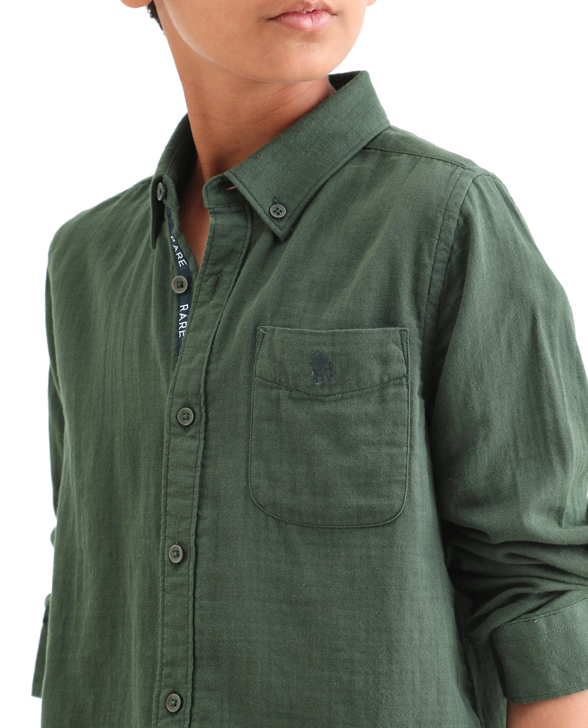 Rare Ones Kids Layerr Ls-K Dusky Green Cotton Full Sleeve Spread Collar Solid Shirt - Image 5