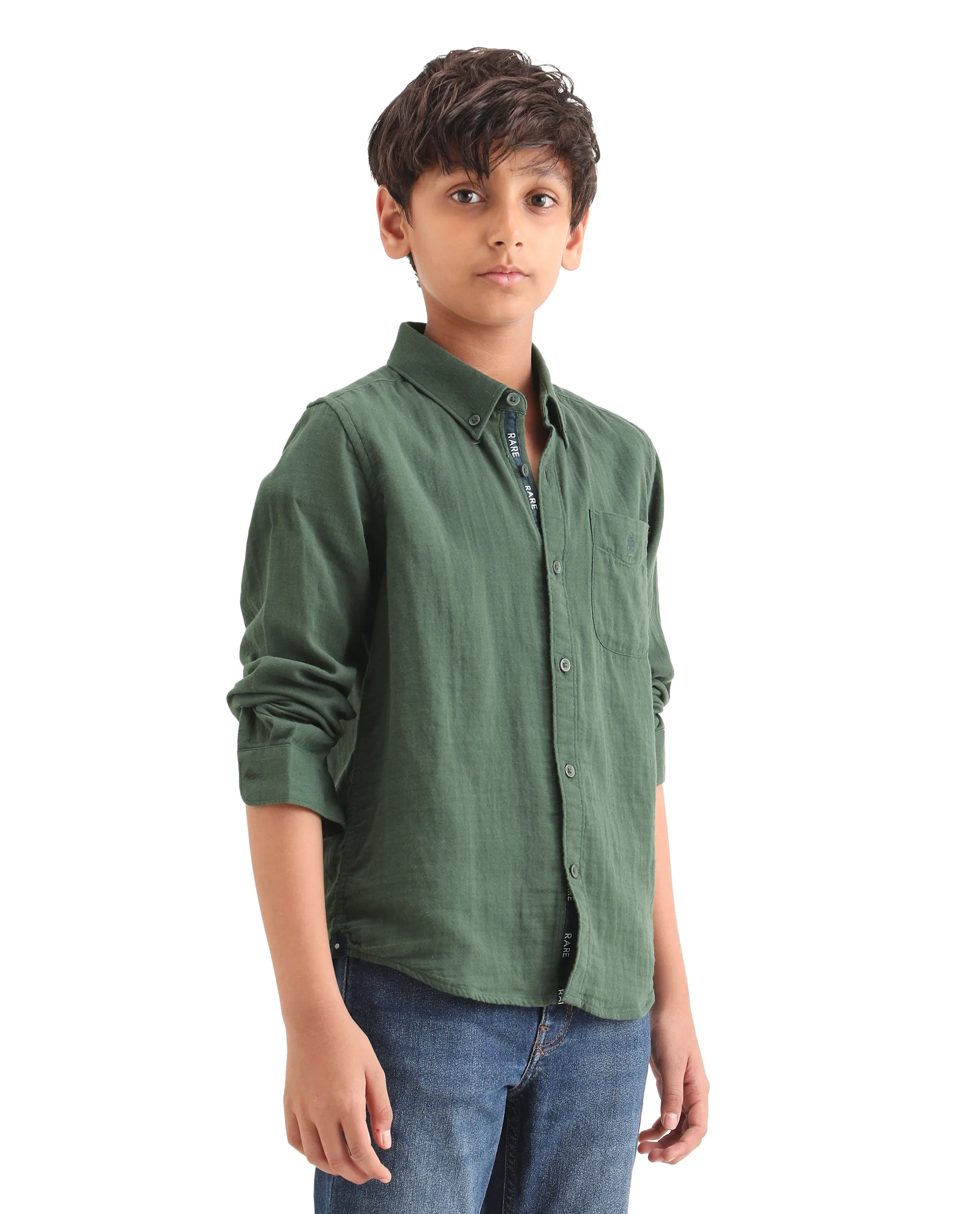 Rare Ones Kids Layerr Ls-K Dusky Green Cotton Full Sleeve Spread Collar Solid Shirt - Image 7