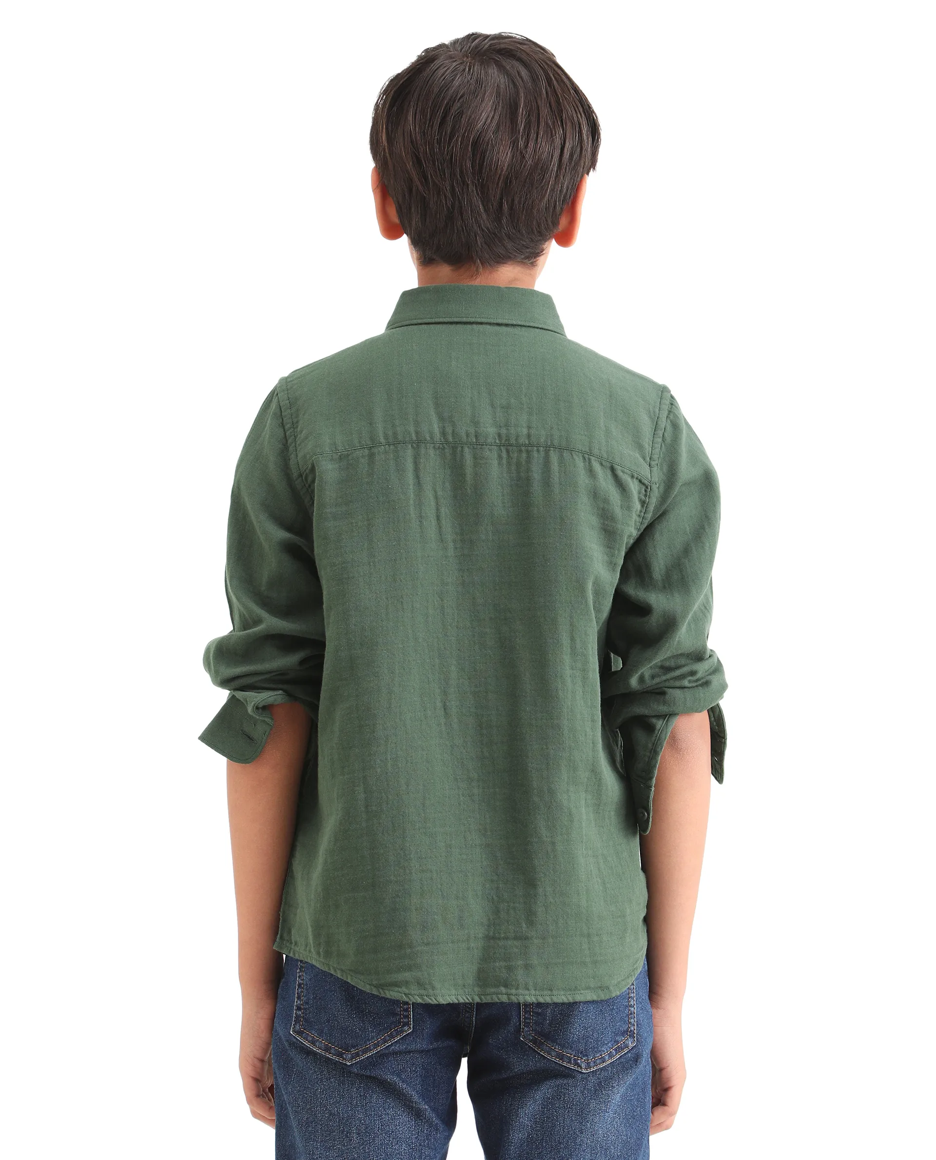 Rare Ones Kids Layerr Ls-K Dusky Green Cotton Full Sleeve Spread Collar Solid Shirt - Image 8