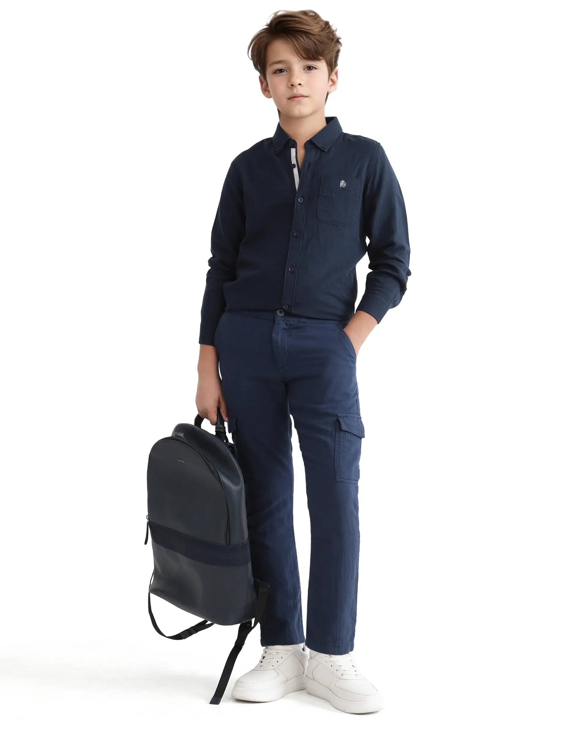 Rare Ones Kids Layerr Ls-K Navy Cotton Full Sleeve Spread Collar Solid Shirt - Image 2
