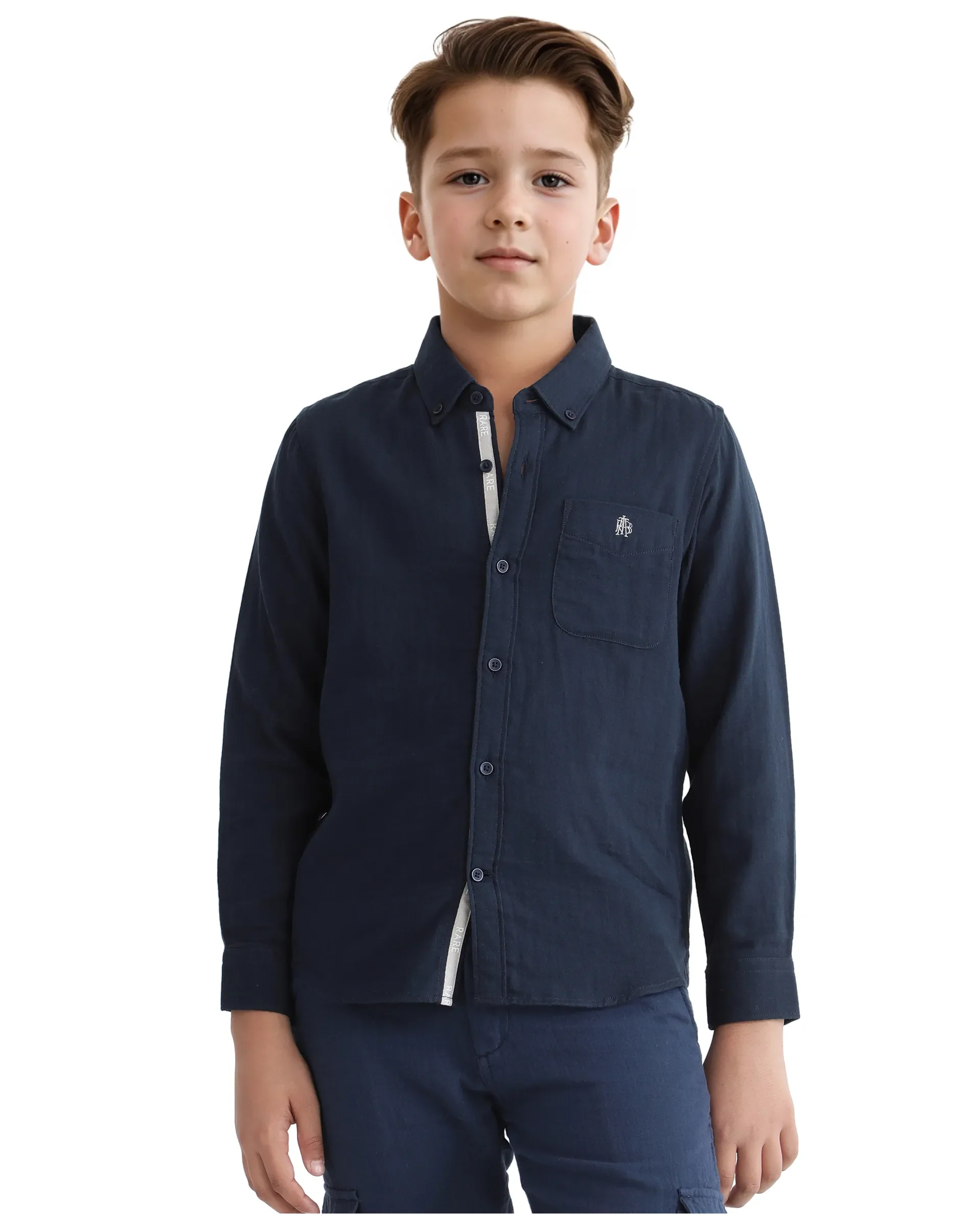 Rare Ones Kids Layerr Ls-K Navy Cotton Full Sleeve Spread Collar Solid Shirt - Image 3